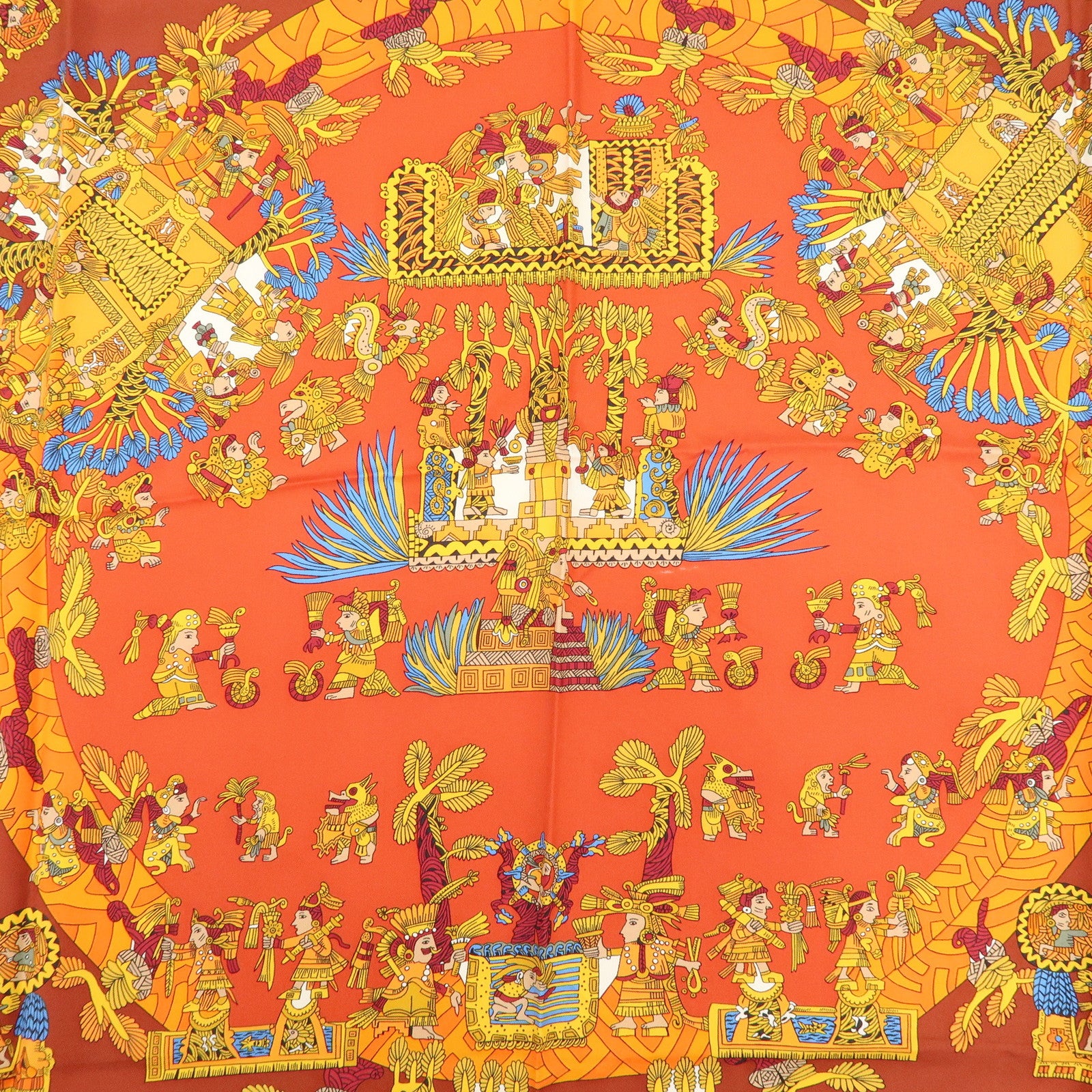 HERMES Carre 90 Silk 100% Scarf ASTRES et SOLEILS Red Orange