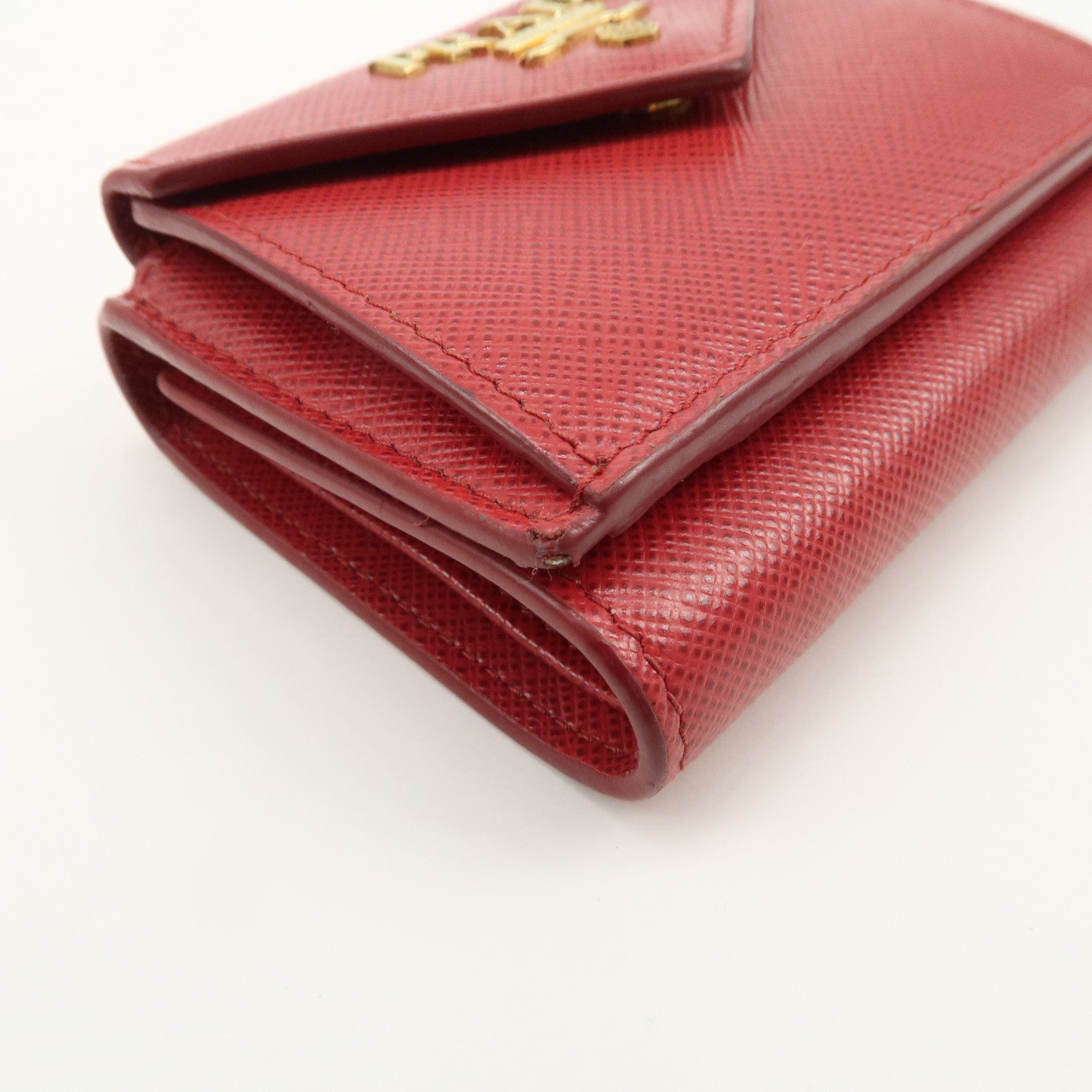 PRADA Saffiano Leather Tri-fold Compact Wallet Red 1MH021