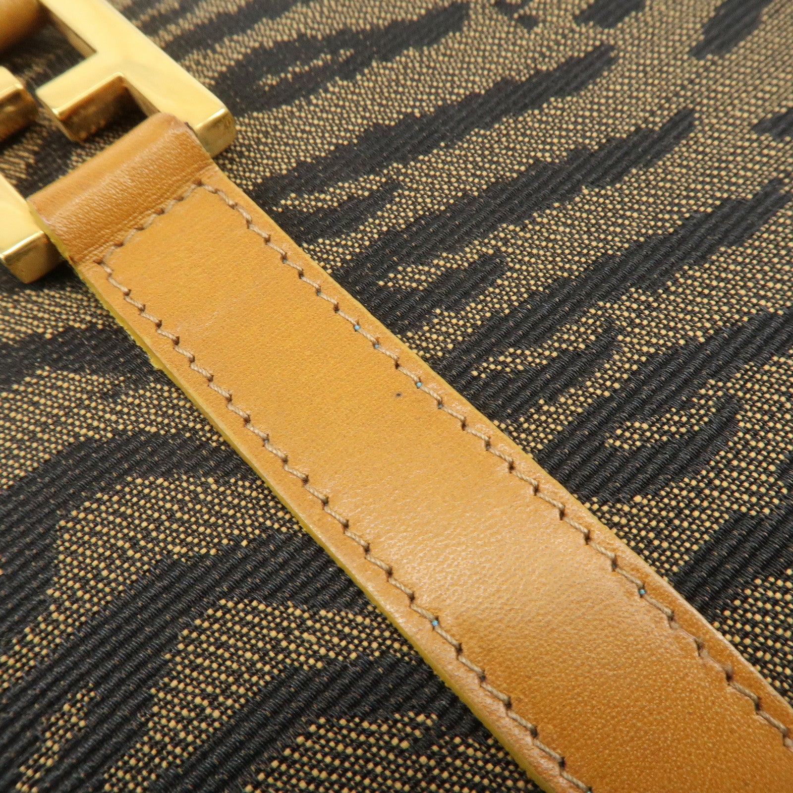 FENDI Logo Canvas Leather Hand Bag Animal Print Yellow Black 26347