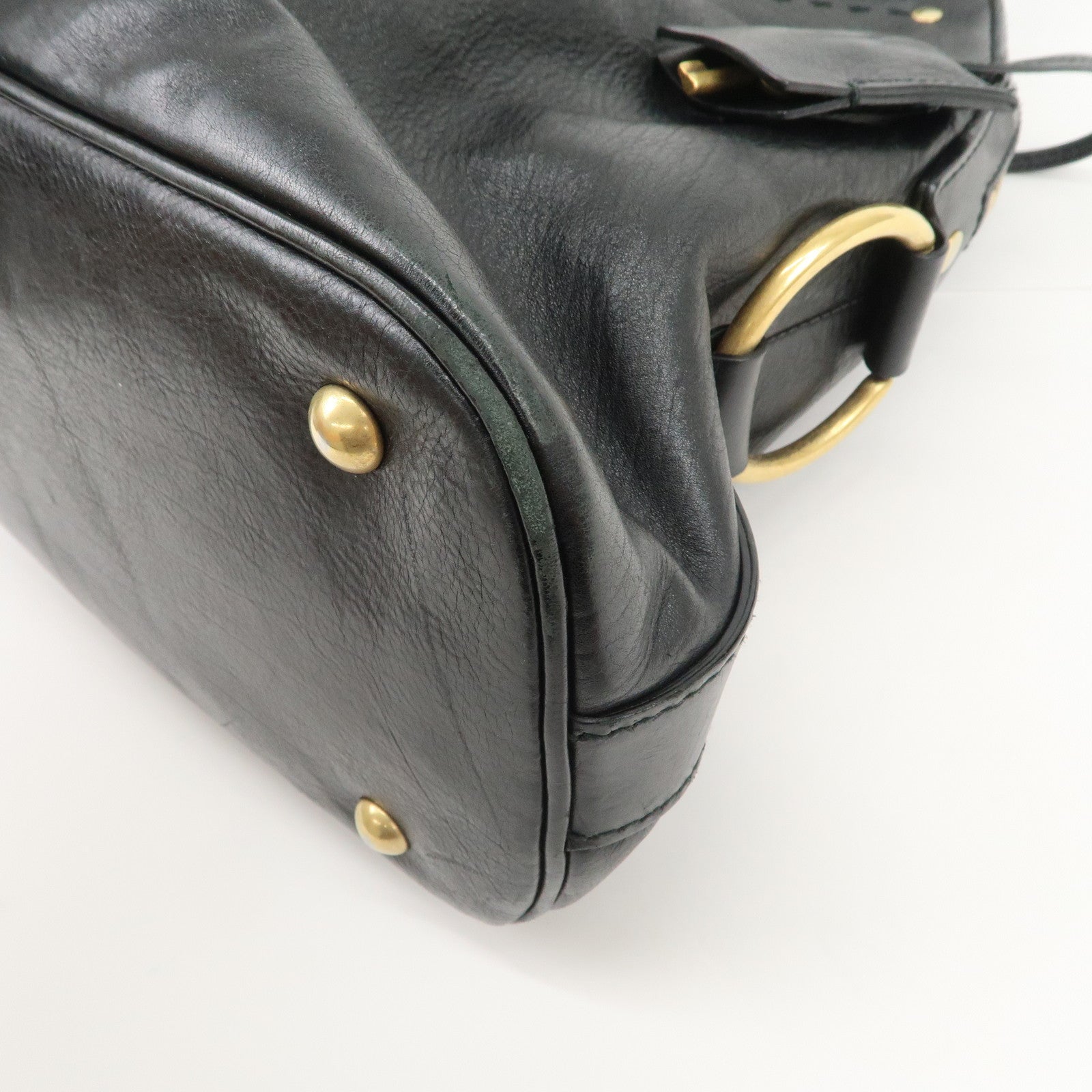 SAINT LAURENT PARIS Logo Leather Shoulder Bag Hand Bag Black 156464