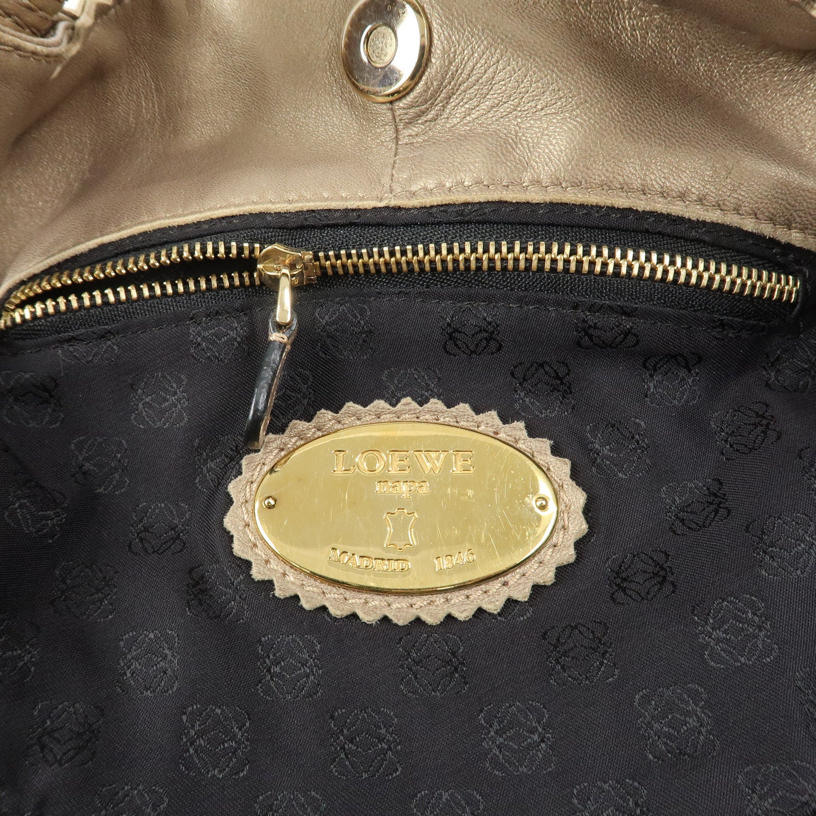 LOEWE Anagram Nappa Aire Leather Charm Hand Bag Tote Bag Gold