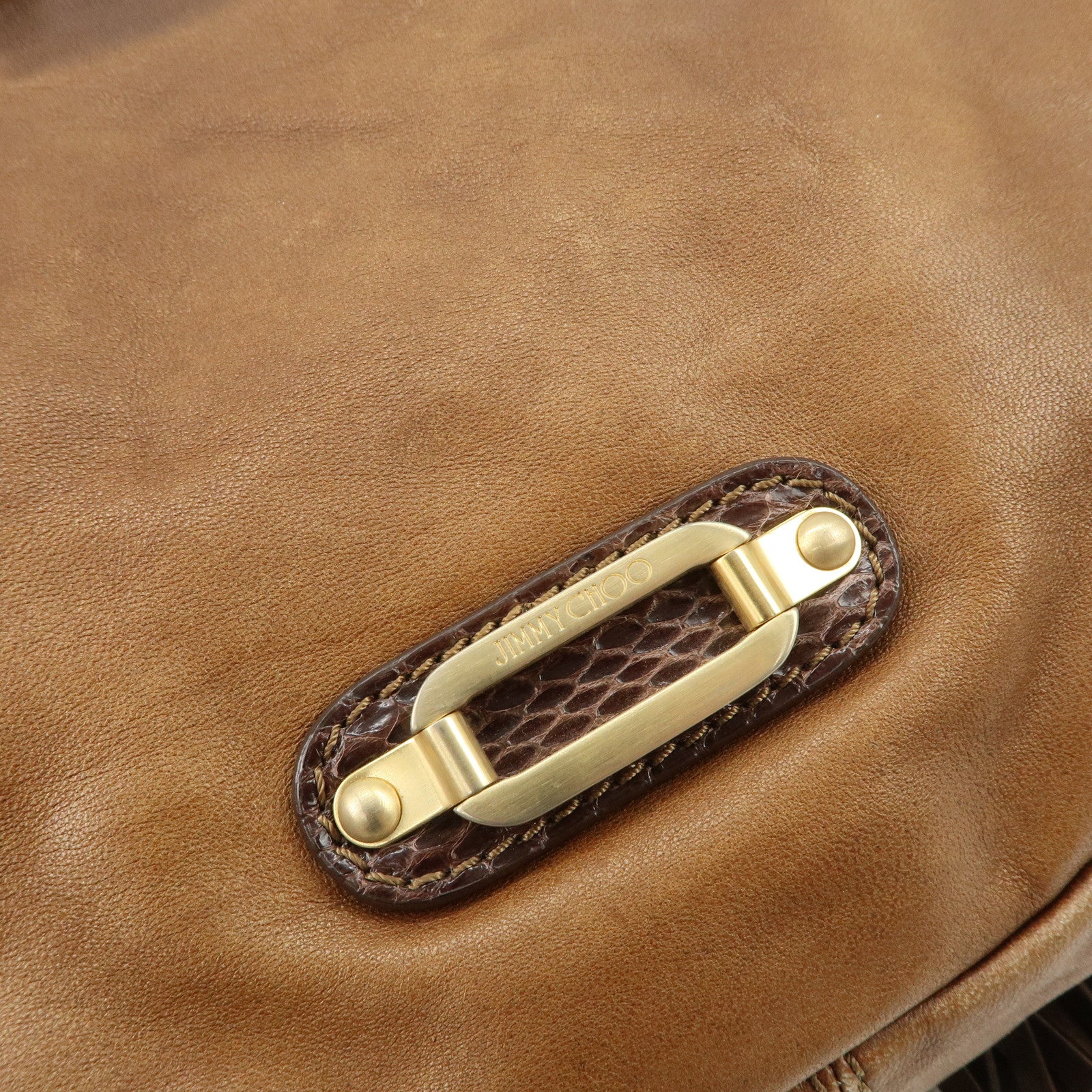 JIMMY CHOO Leather Suede Chain Shoulder Bag Hand Bag Brown