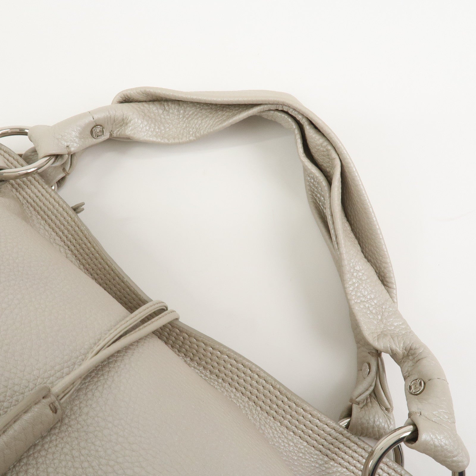 CELINE Bittersweet Leather Shoulder Bag Hand Bag Pearl White