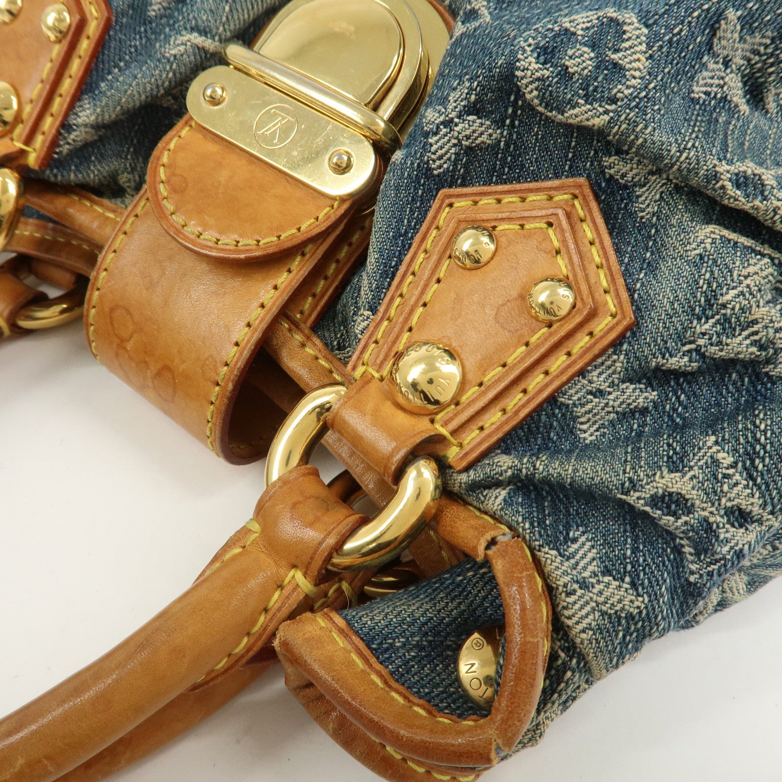 Louis Vuitton Monogram Denim Pleaty Hand Bag Blue M95020