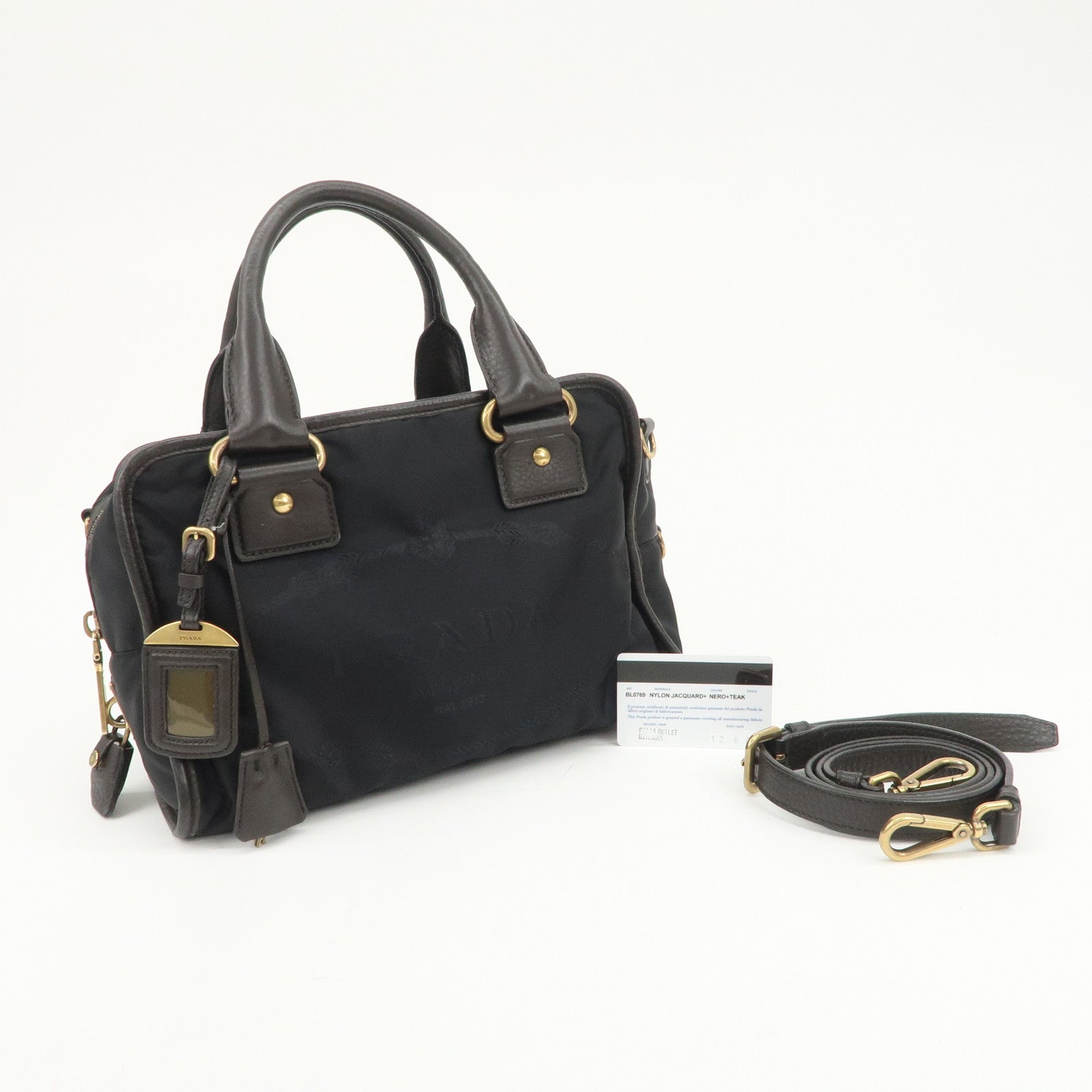 PRADA Nylon Jacquard Leather 2Way Bag Boston Shoulder Bag BL0769