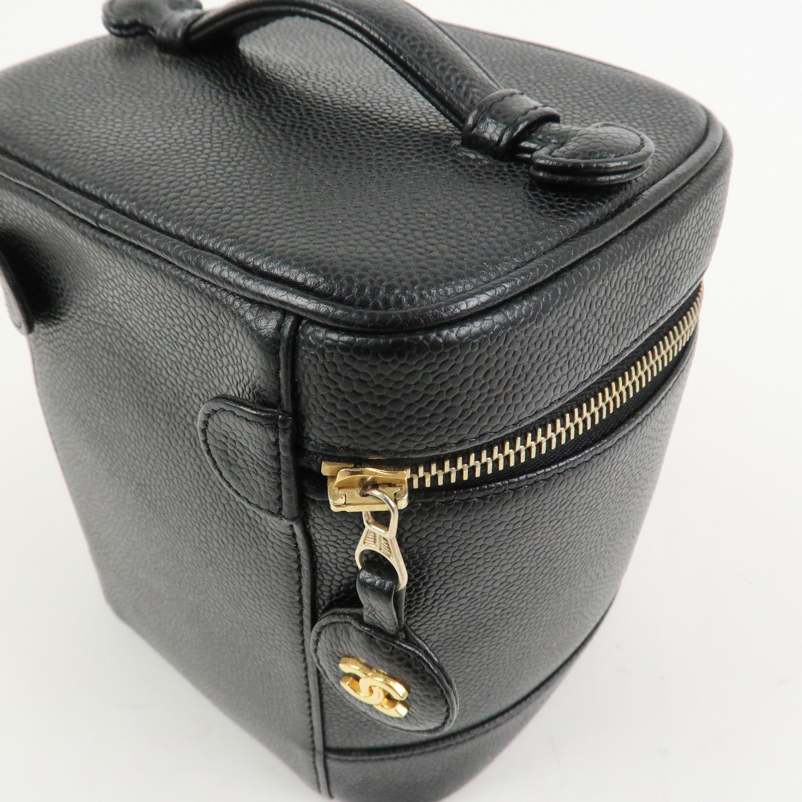 CHANEL COCO Mark Caviaskin Vanity Bag Makeup Bag Hand Bag A01998
