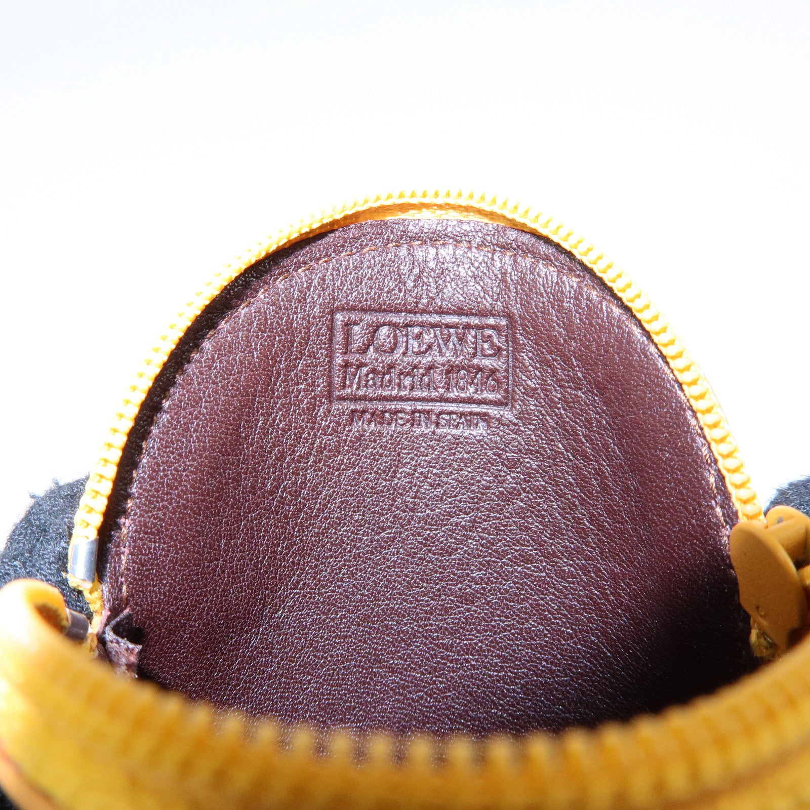 LOEWE Anagram Set of 2 Leather Suede Coin Case Brown Orange