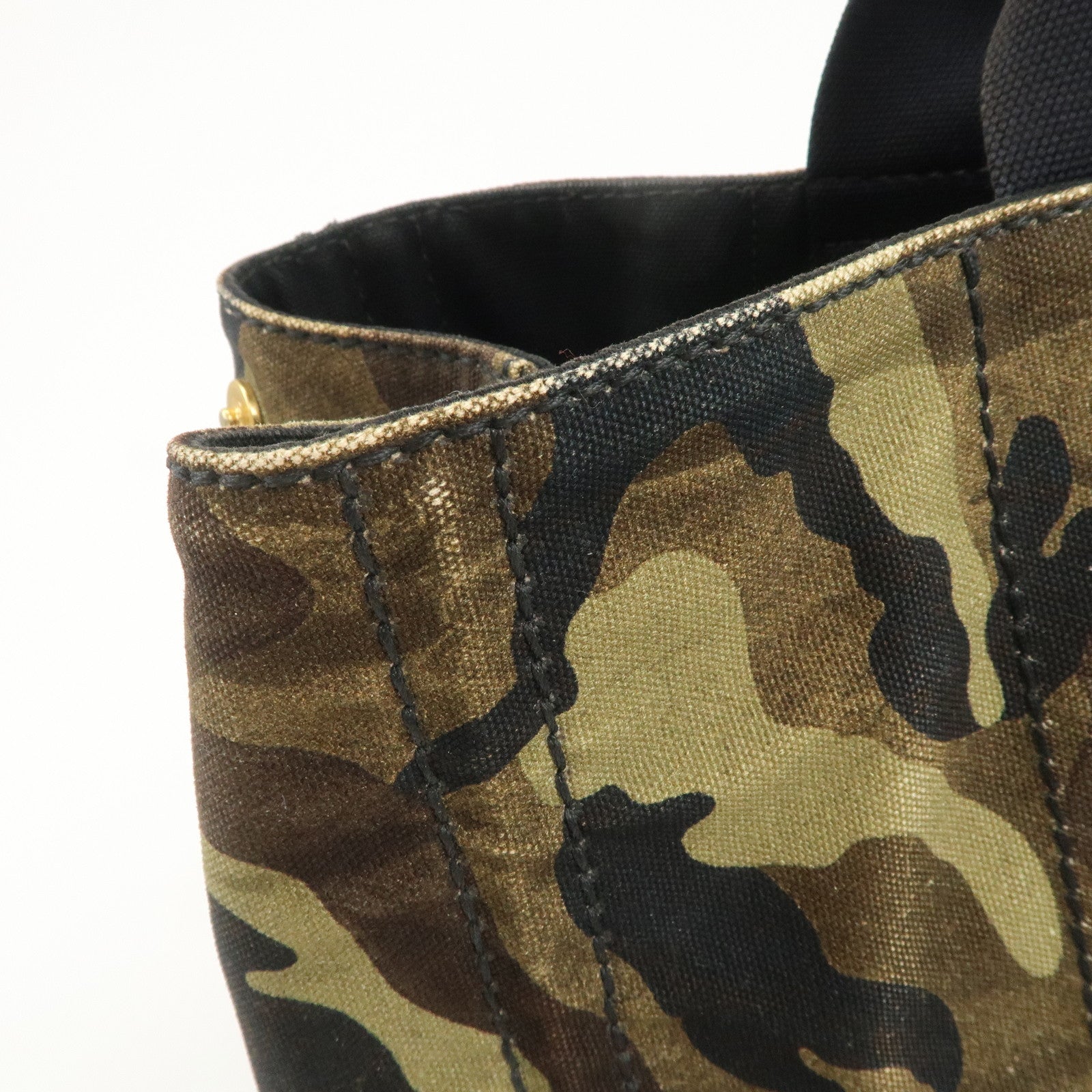 PRADA Triangle Logo Canvas Canapa Tote Bag Black Green BN2020