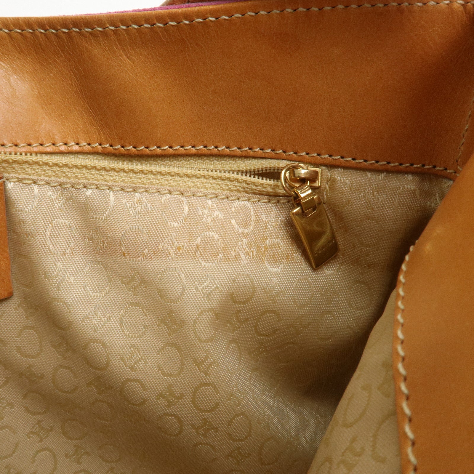 CELINE C Macadam Suede Leather Shoulder Bag Pink Light Brown