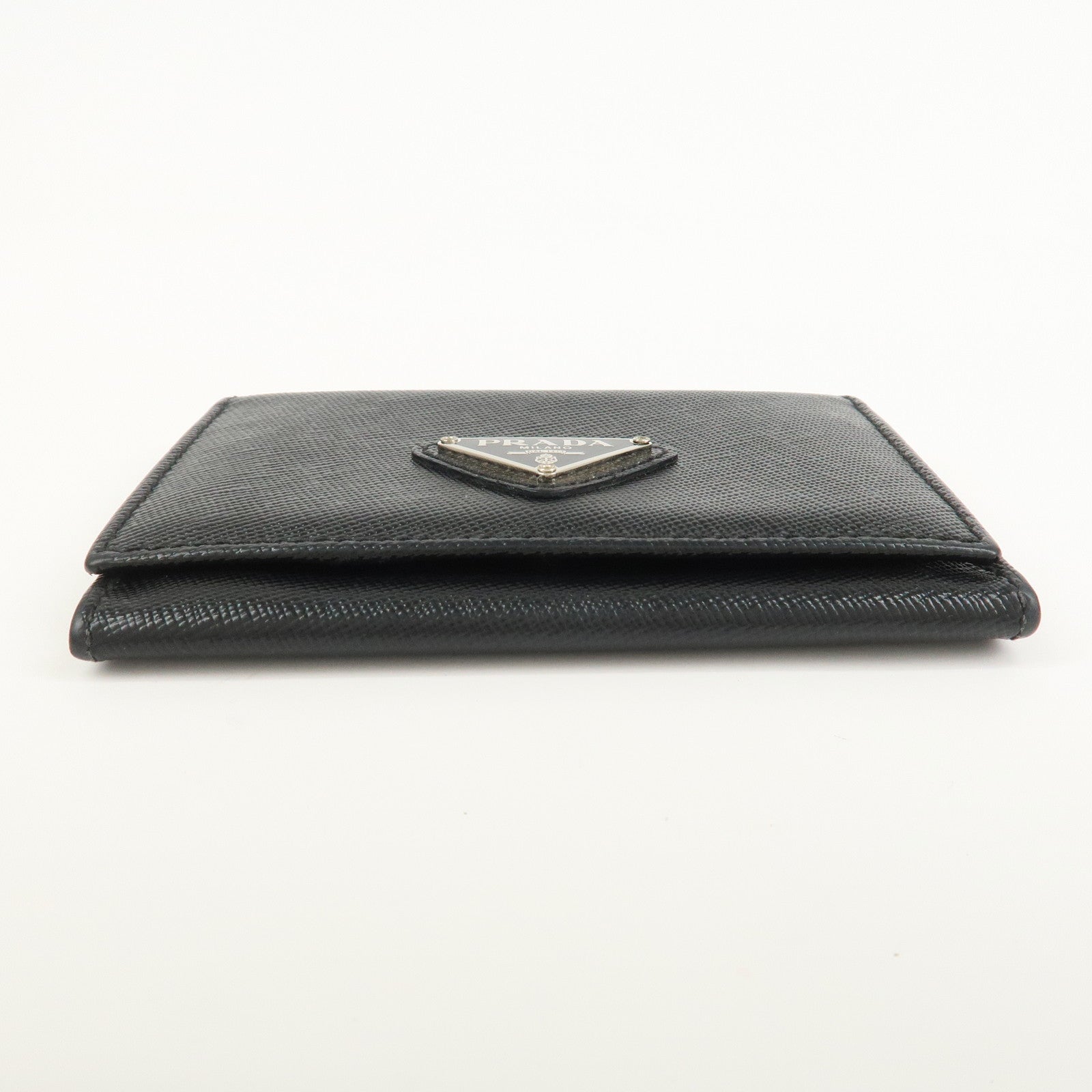 PRADA Triangle Logo Saffiano Leather Card Case Card Holder Black
