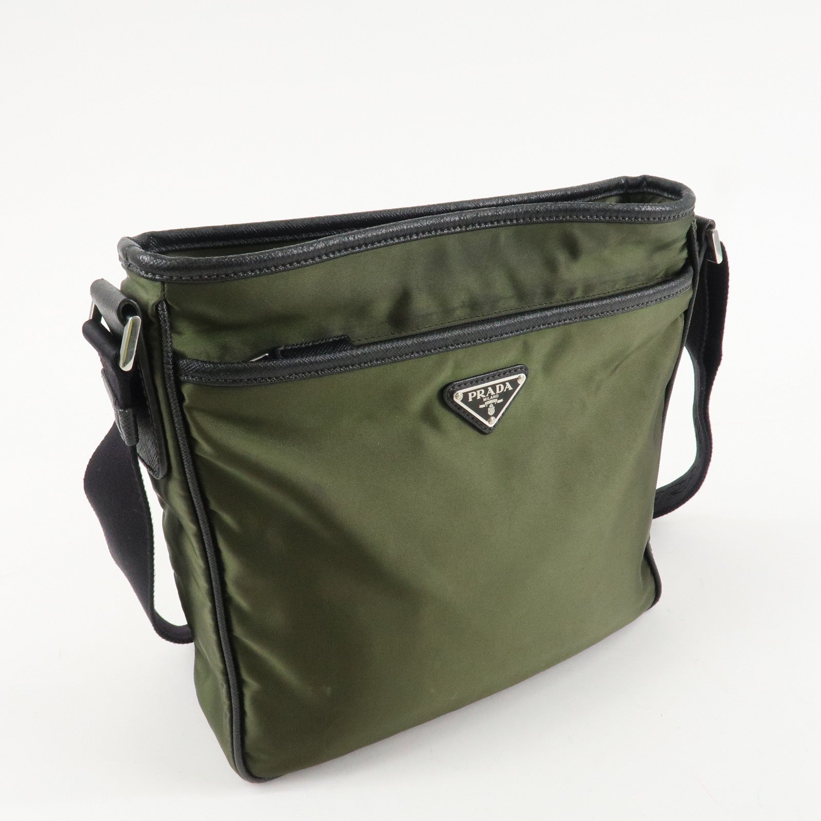 PRADA Triangle Logo TESSUTO+SAFFIAN Leather Nylon Shoulder Bag 2VH797 Used