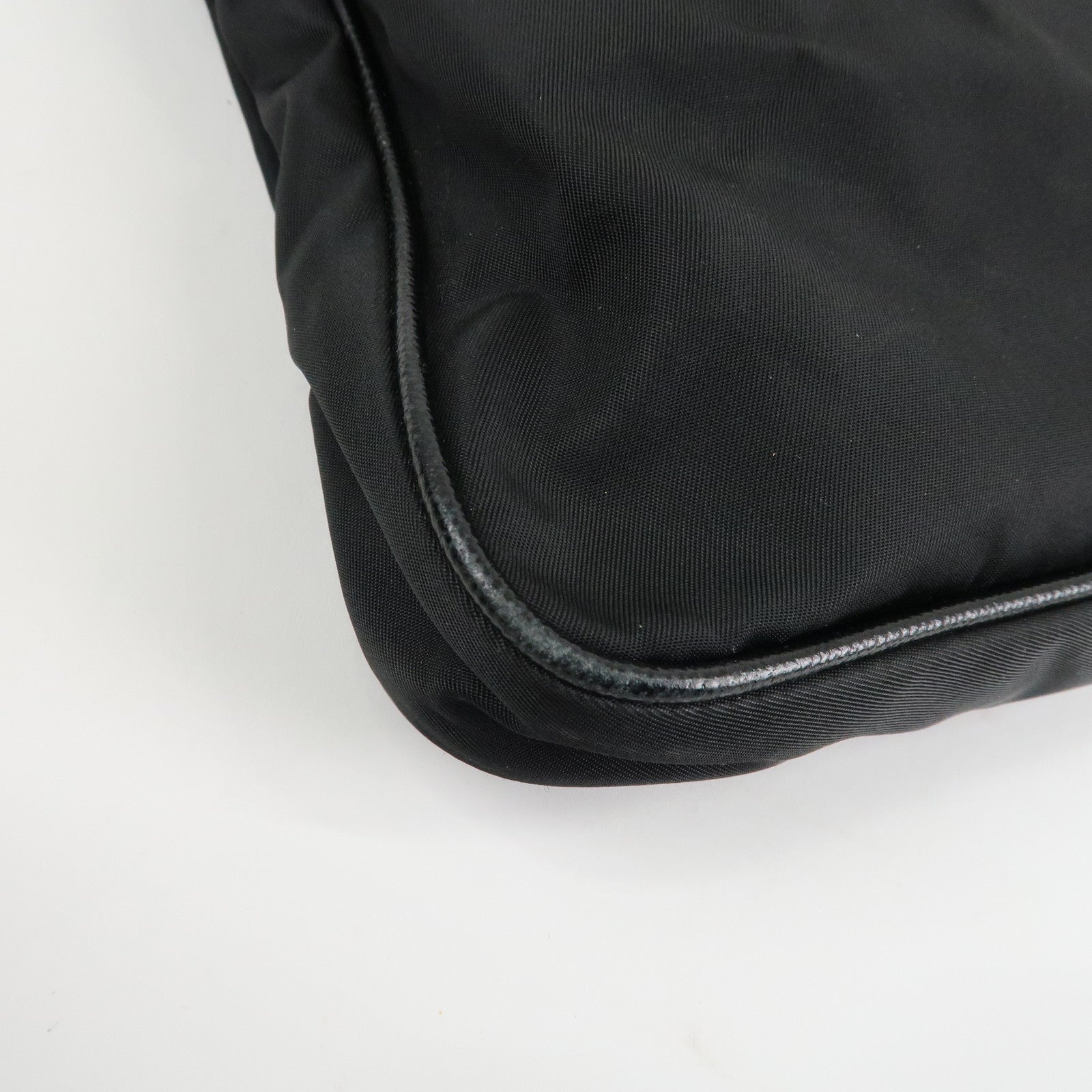 PRADA Triangle Logo Nylon Leather Shoulder Bag Silver HDW Black Used