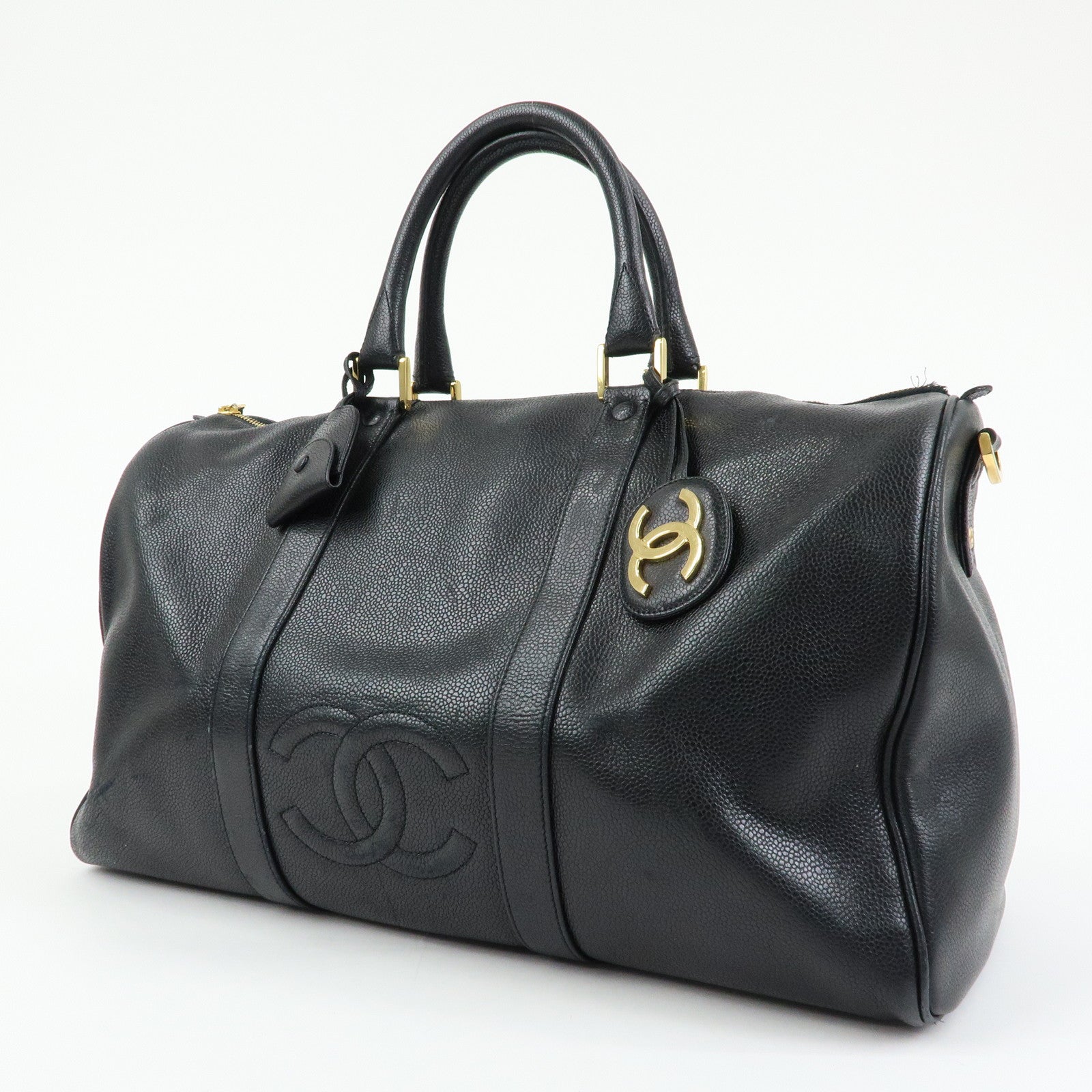 CHANEL COCO Mark Caviarskin Boston Bag Hand Bag Travel Bag Black