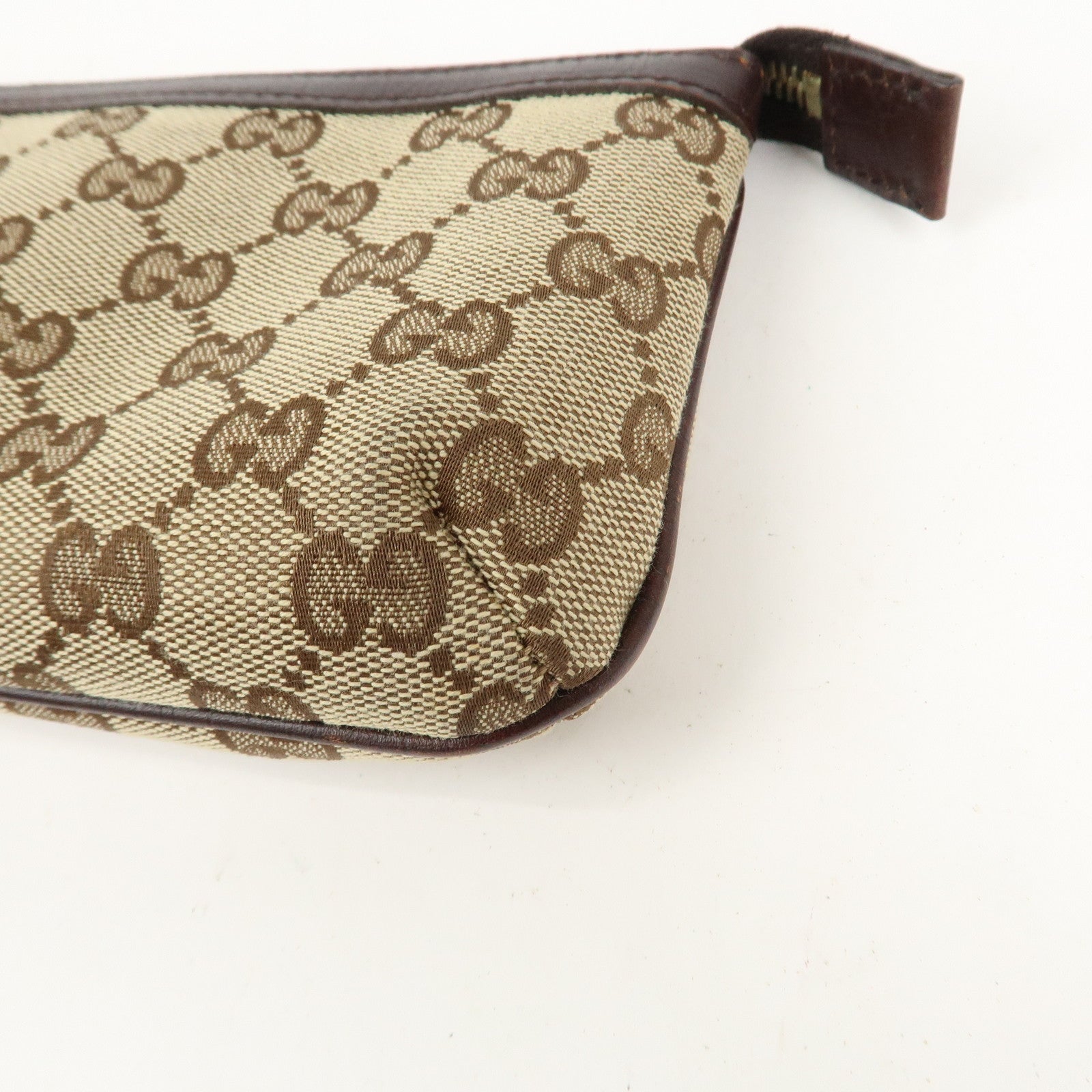 GUCCI Sherry GG Canvas Leather Pouch Hand Bag Beige Brown 152507