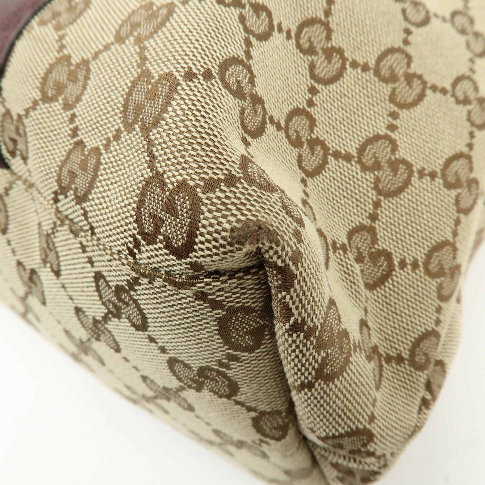 GUCCI Bamboo GG Canvas Leather Tote Hand Bag Beige Purple 232947