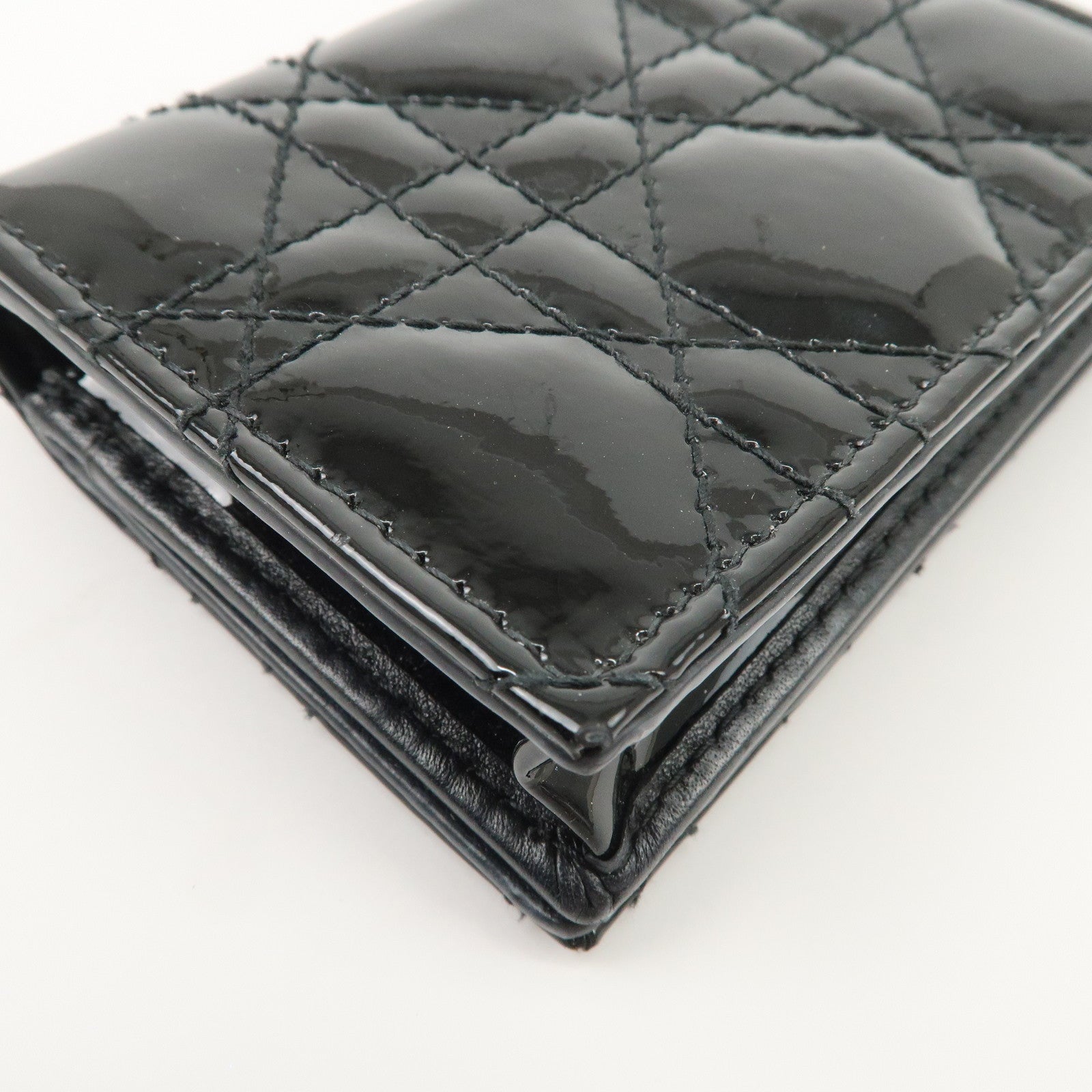 Christian Dior Cannage Lady Dior Patent Leather Card Holder Black S0011