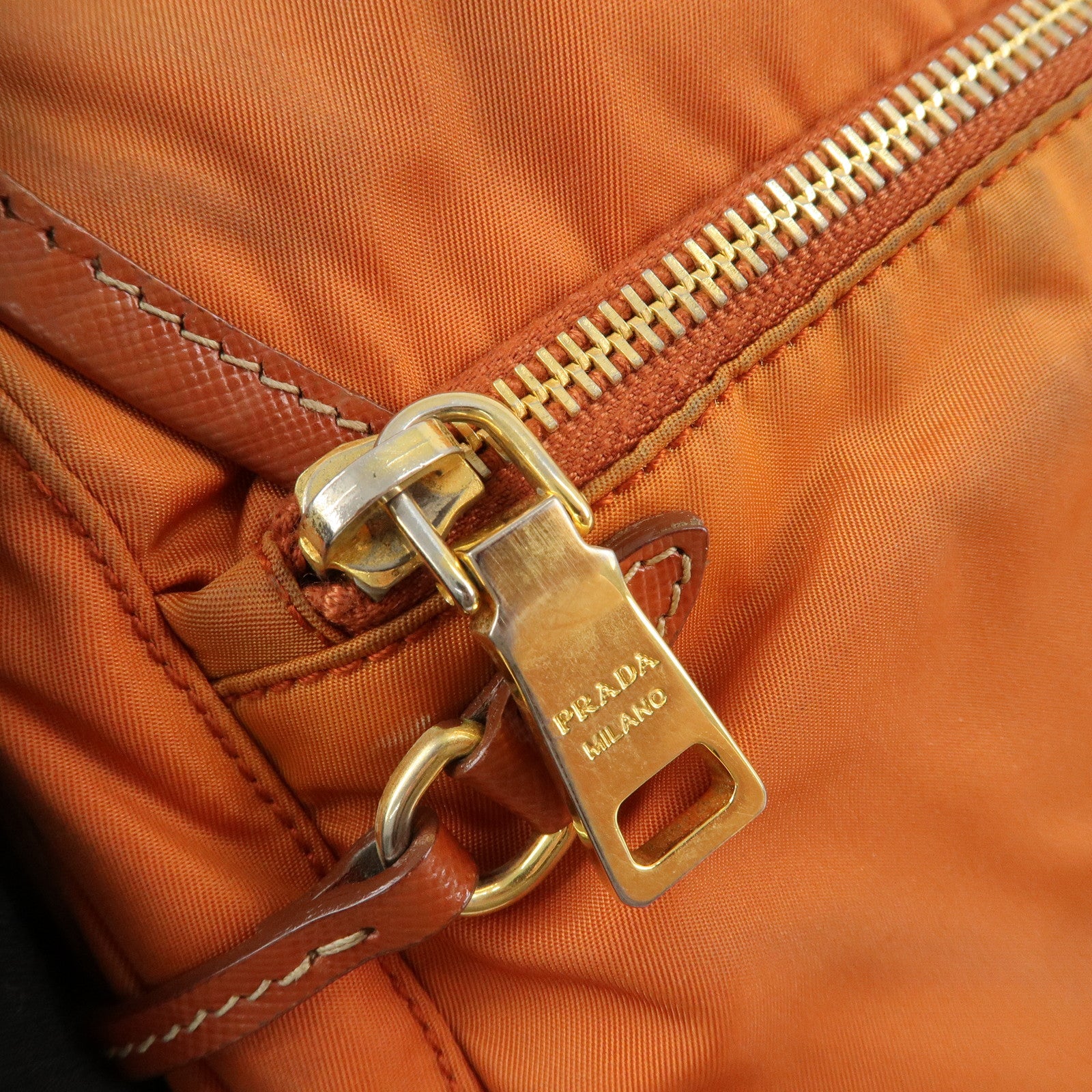 PRADA Logo Nylon Leather Shoulder Bag Crossbody Bag Orange BT0692 Used
