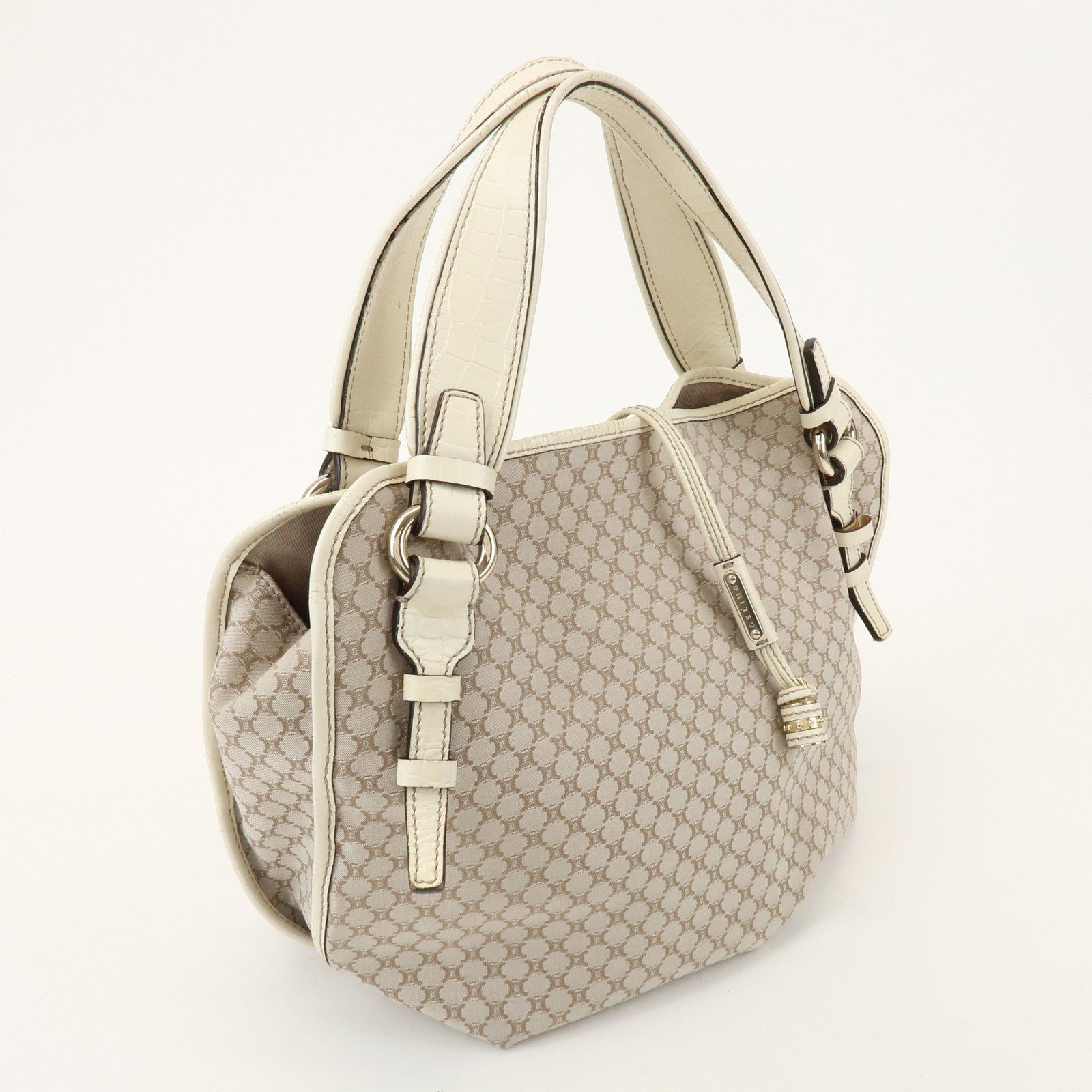 CELINE Macadam Bittersweet Canvas Leather Shoulder Bag Beige Ivory