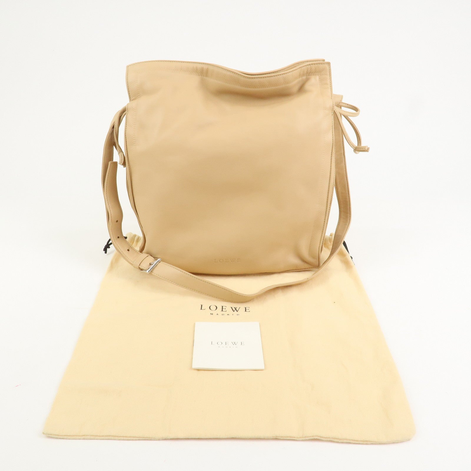 LOEWE Logo Nappa Leather Shoulder Bag Crossbody Bag Beige