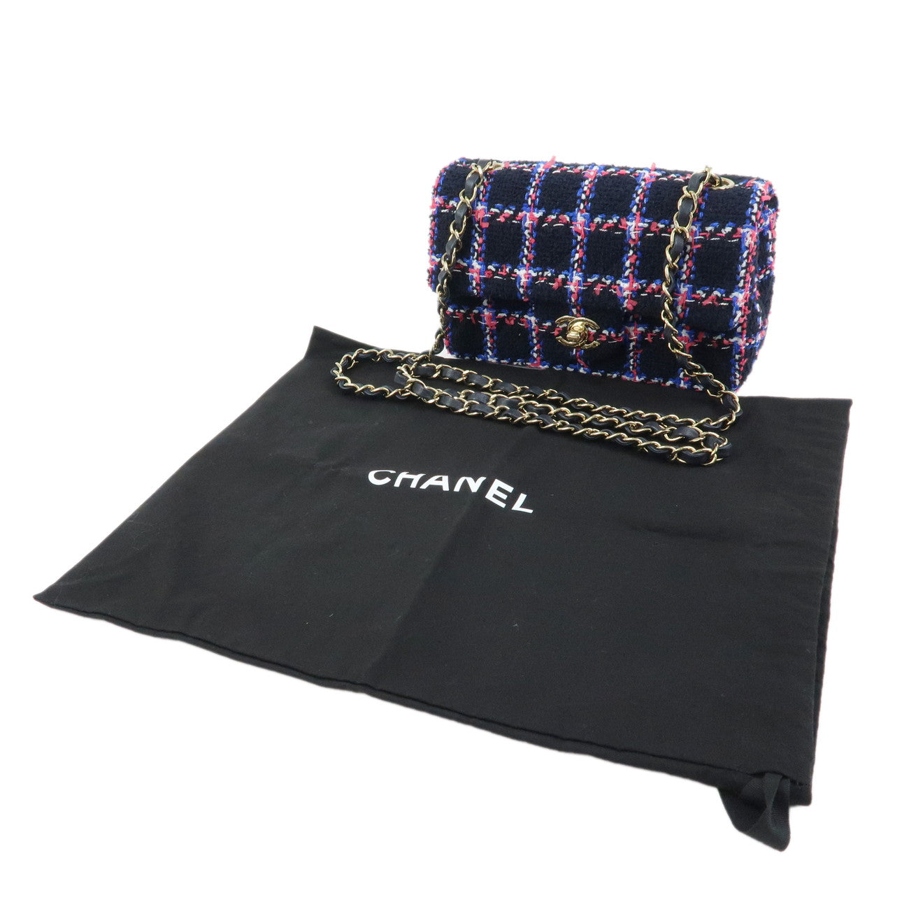 CHANEL Mini Matelasse 20 Tweed Lamb Skin Chain Shoulder Bag A69900