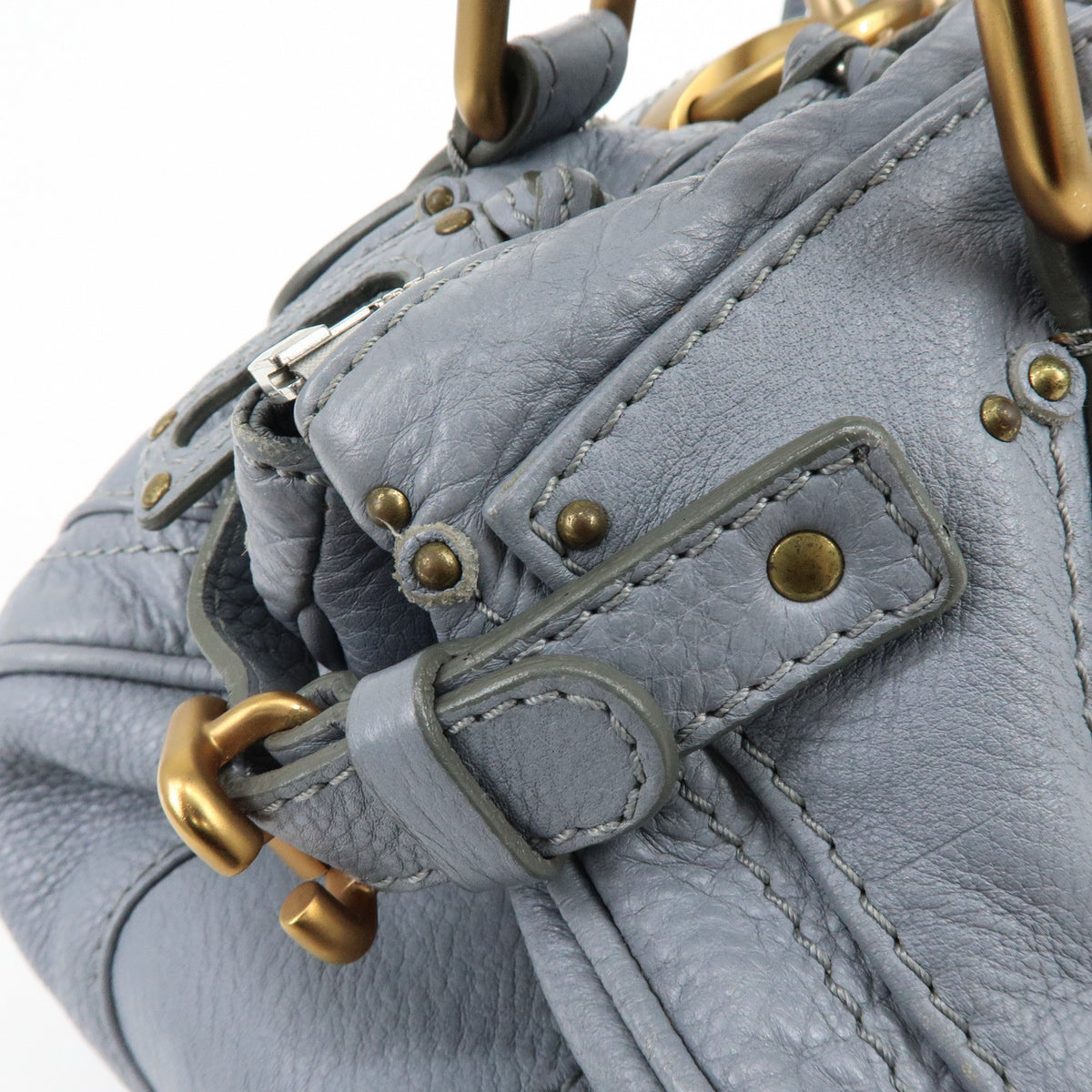 Chloe Paddington Leather Hand Bag Shoulder Bag Boston Bag Gray