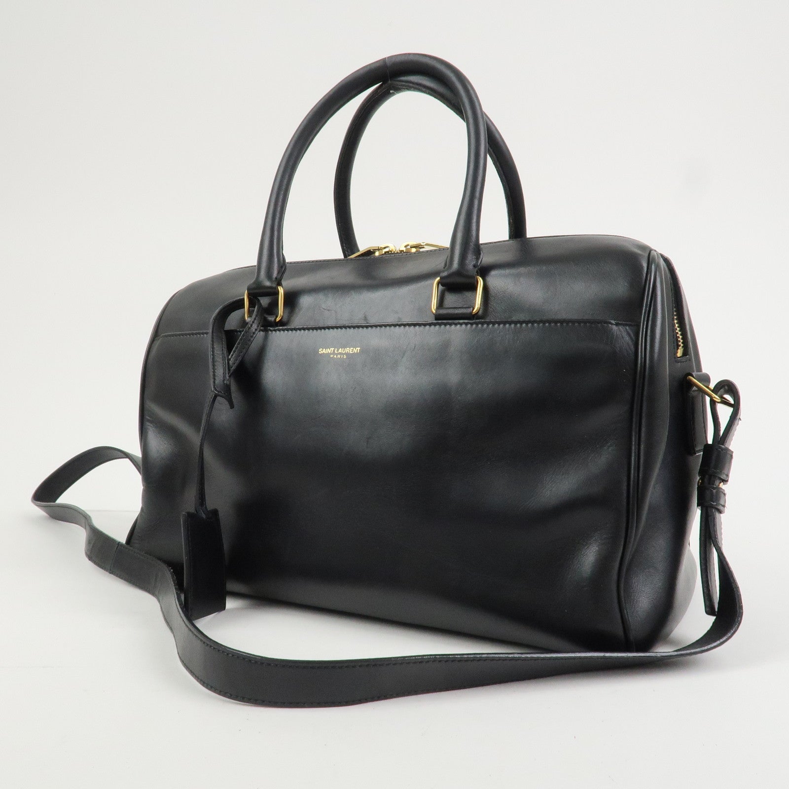 SAINT LAURENT PARIS Duffle 6 Leather 2Way Bag Hand Bag Black 322049