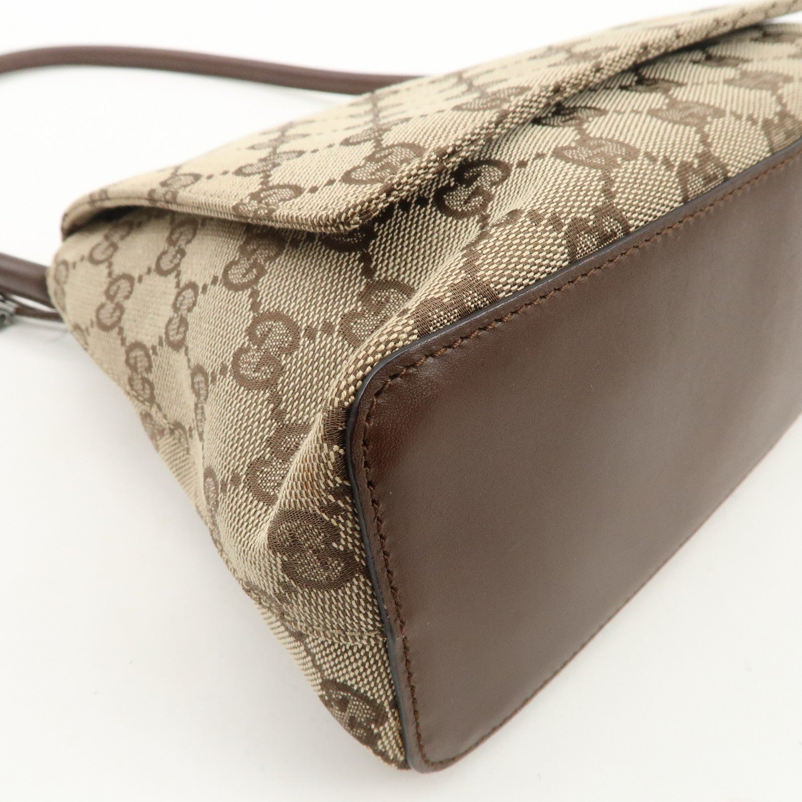 GUCCI GG Monogram Canvas Leather Shoulder Bag Beige Brown 90646