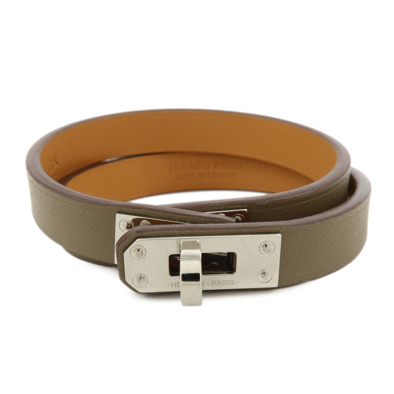 HERMES Leather Kelly Double Tour Bracelet B Stamped Greige