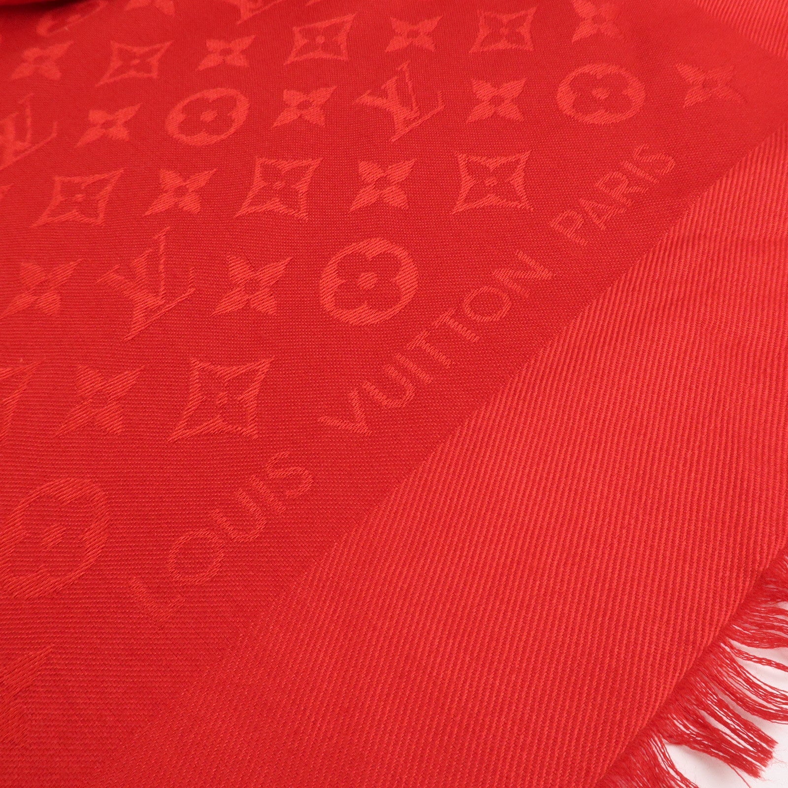 Louis Vuitton Monogram Shawl Silk Wool Large Scarf Red M72237