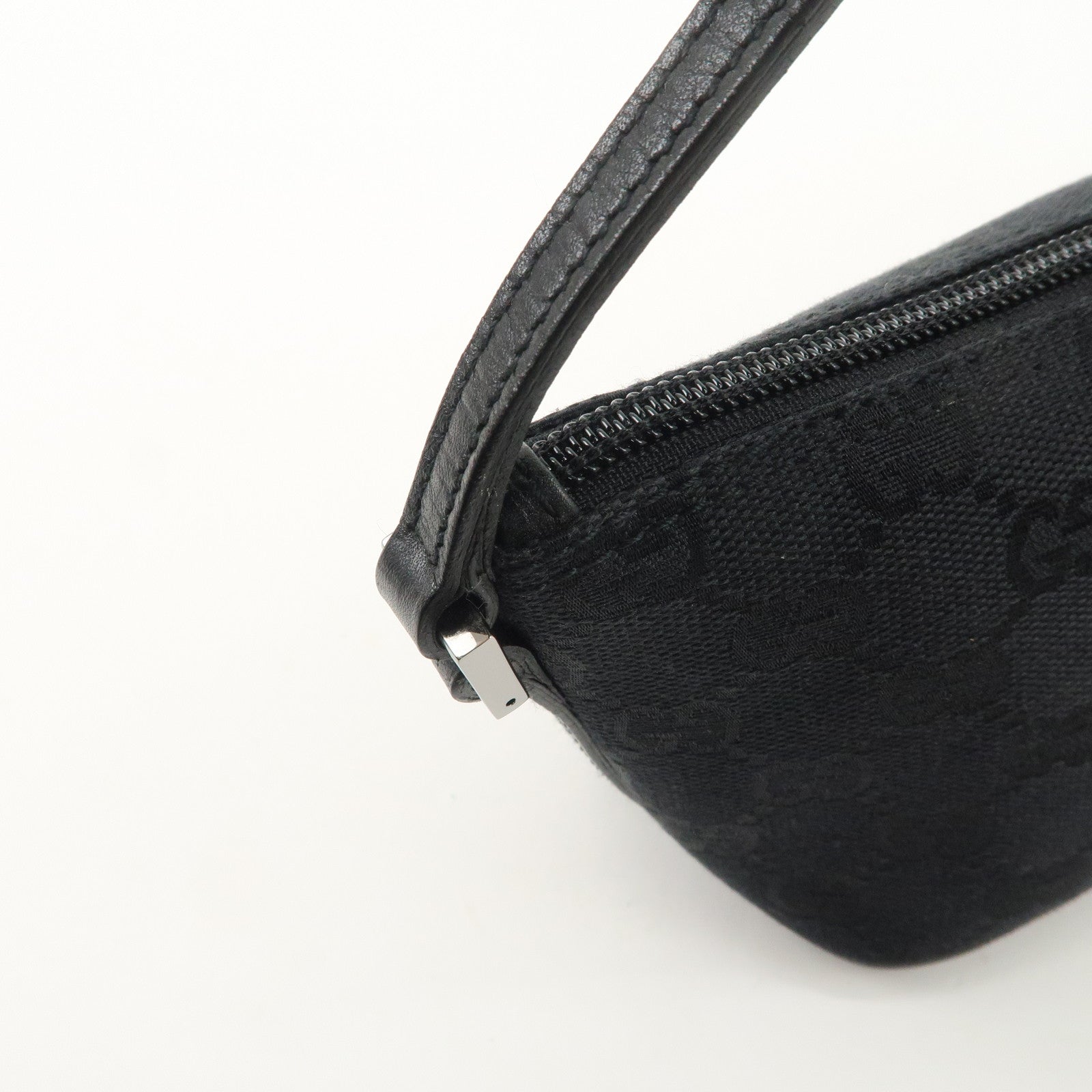 GUCCI Boat Bag GG Canvas Leather Hand Bag Black 07198 Used