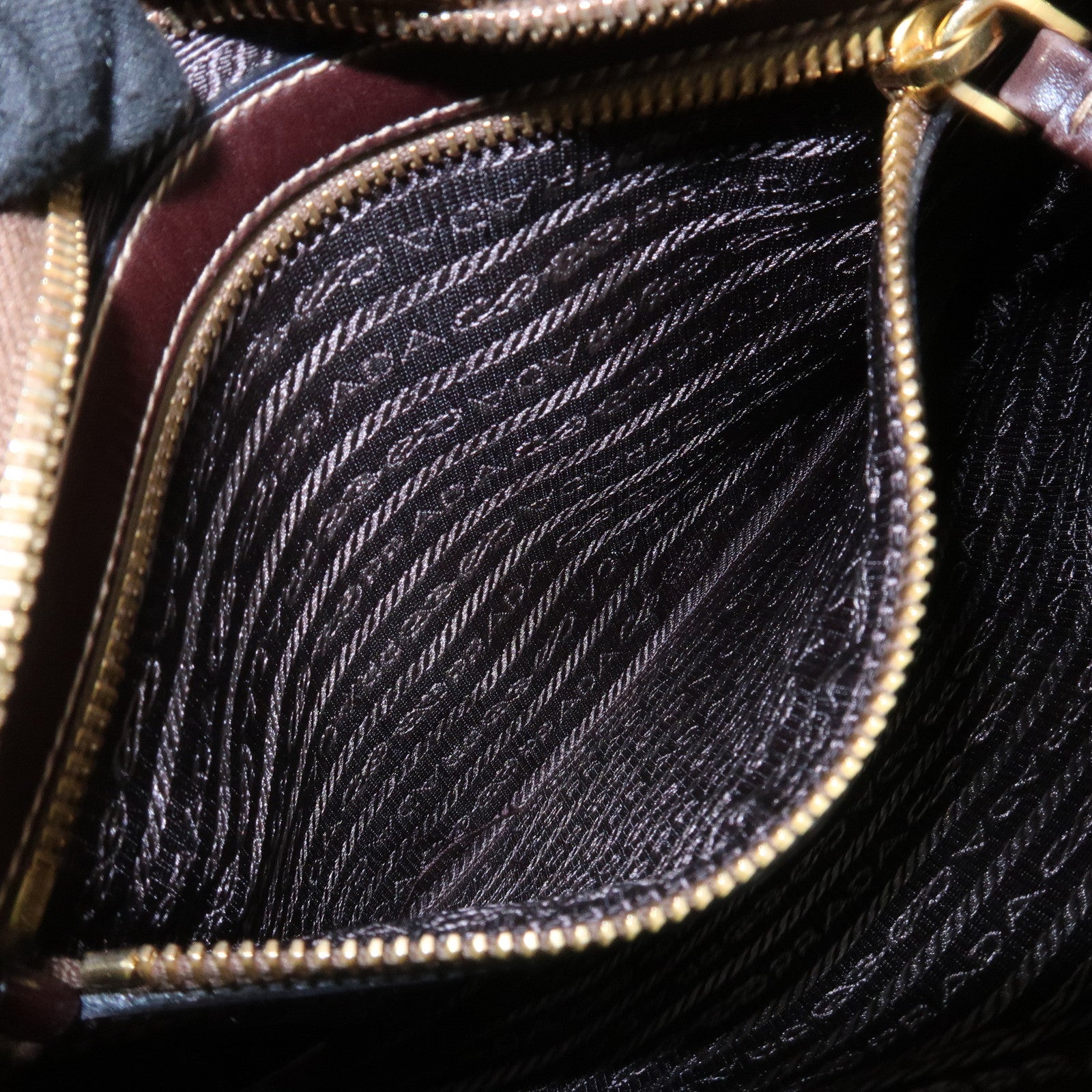 PRADA Logo Jacquard Leather Shoulder Bag Brown BT0537
