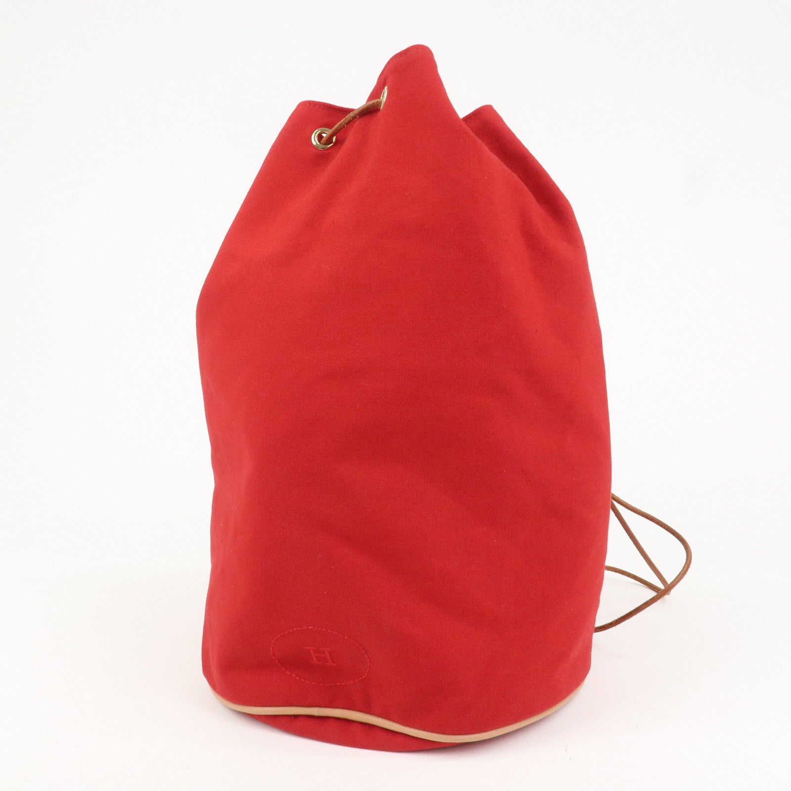 HERMES Canvas Leather Polochon Mimile PM Drawstring Bag Red
