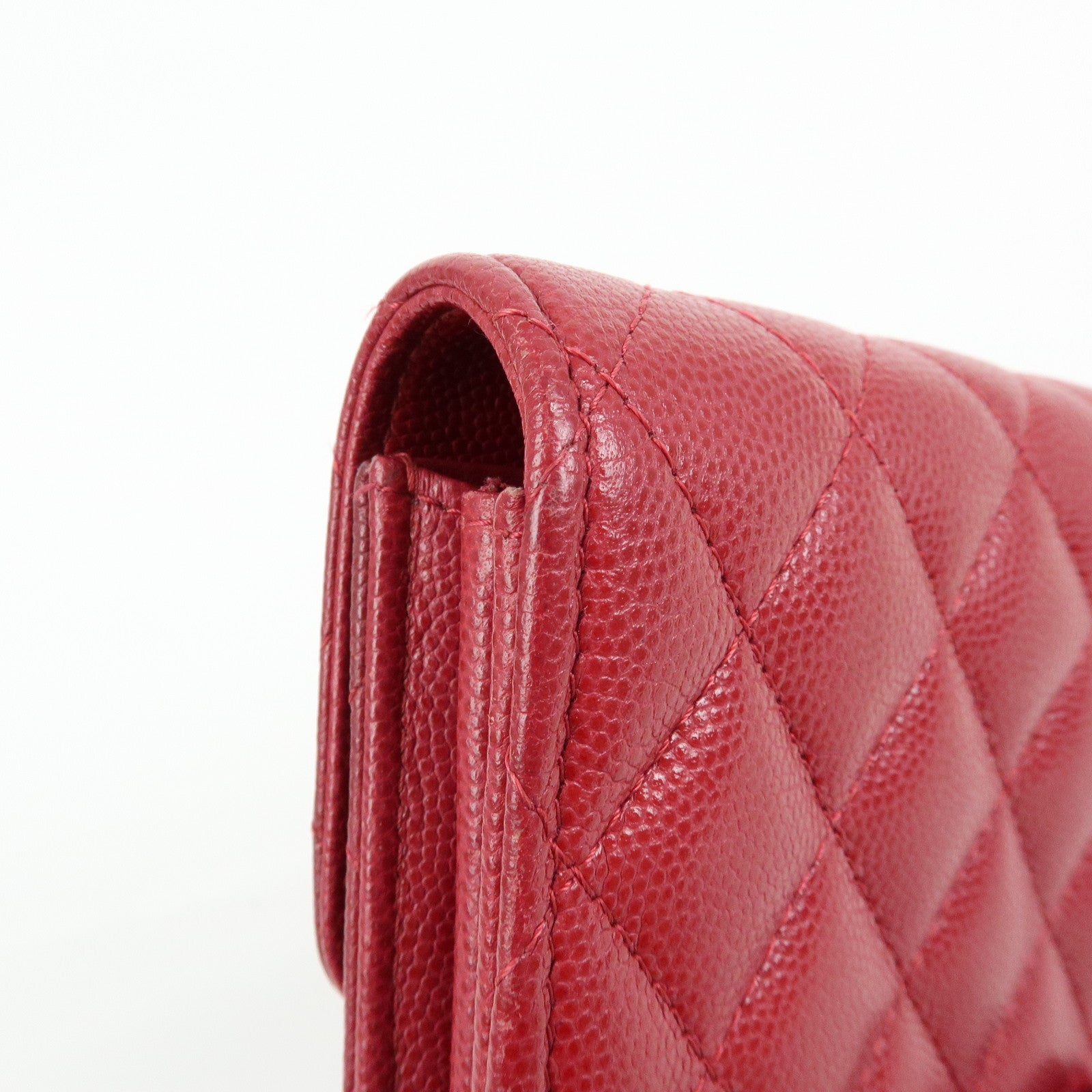 CHANEL COCO Mark Matelasse Caviarskin Flap Long Wallet Red