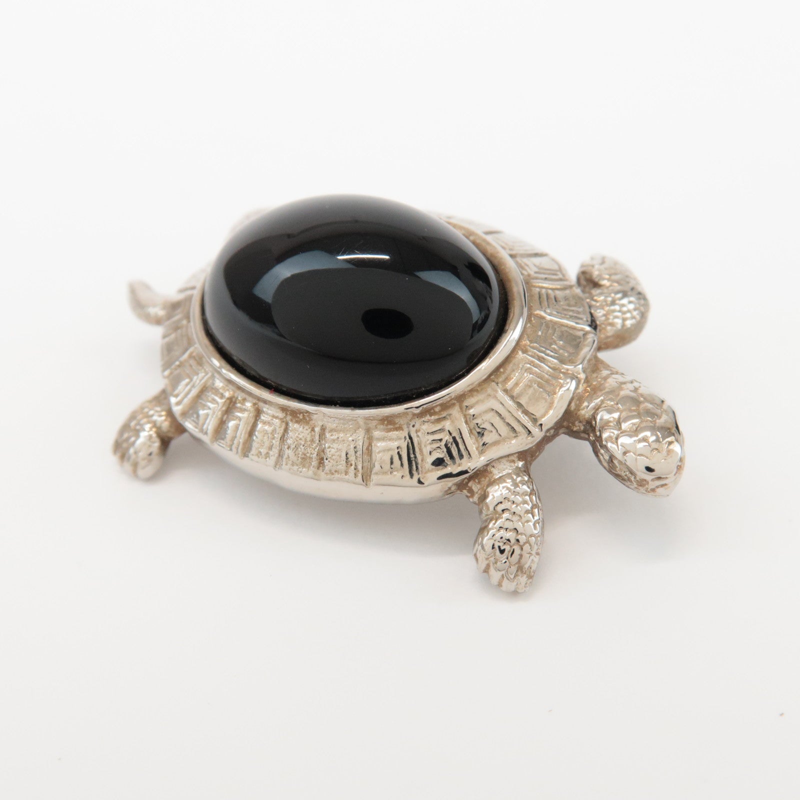 Ferragamo Metal Stone Accessory Turtle Brooch Silver Black