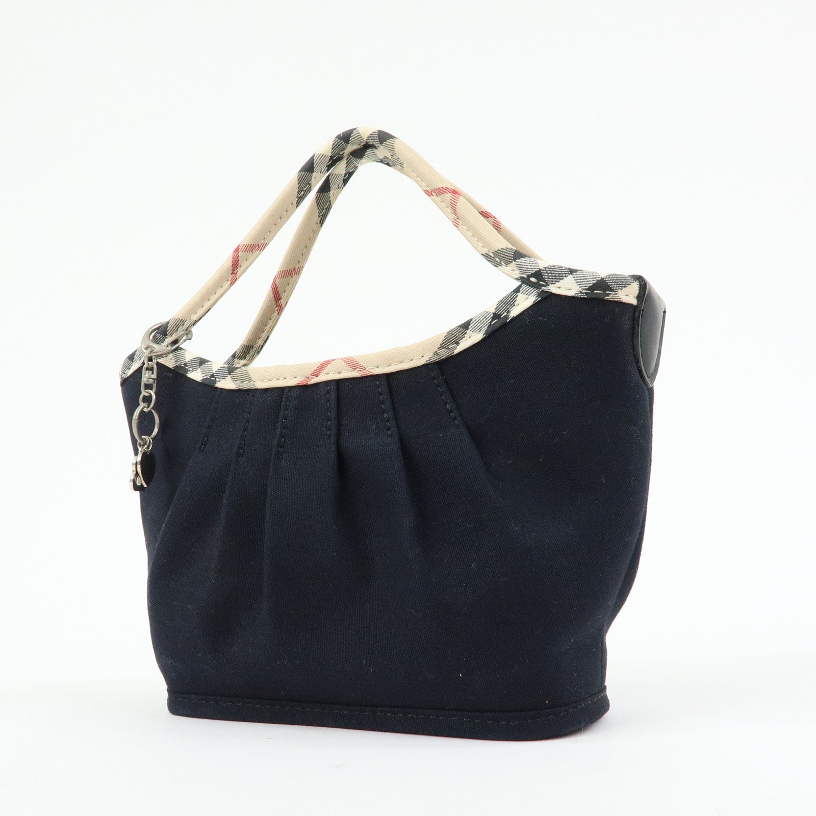 BURBERRY Nova Plaid Canvas Mini Hand Bag Tote Bag Black Beige