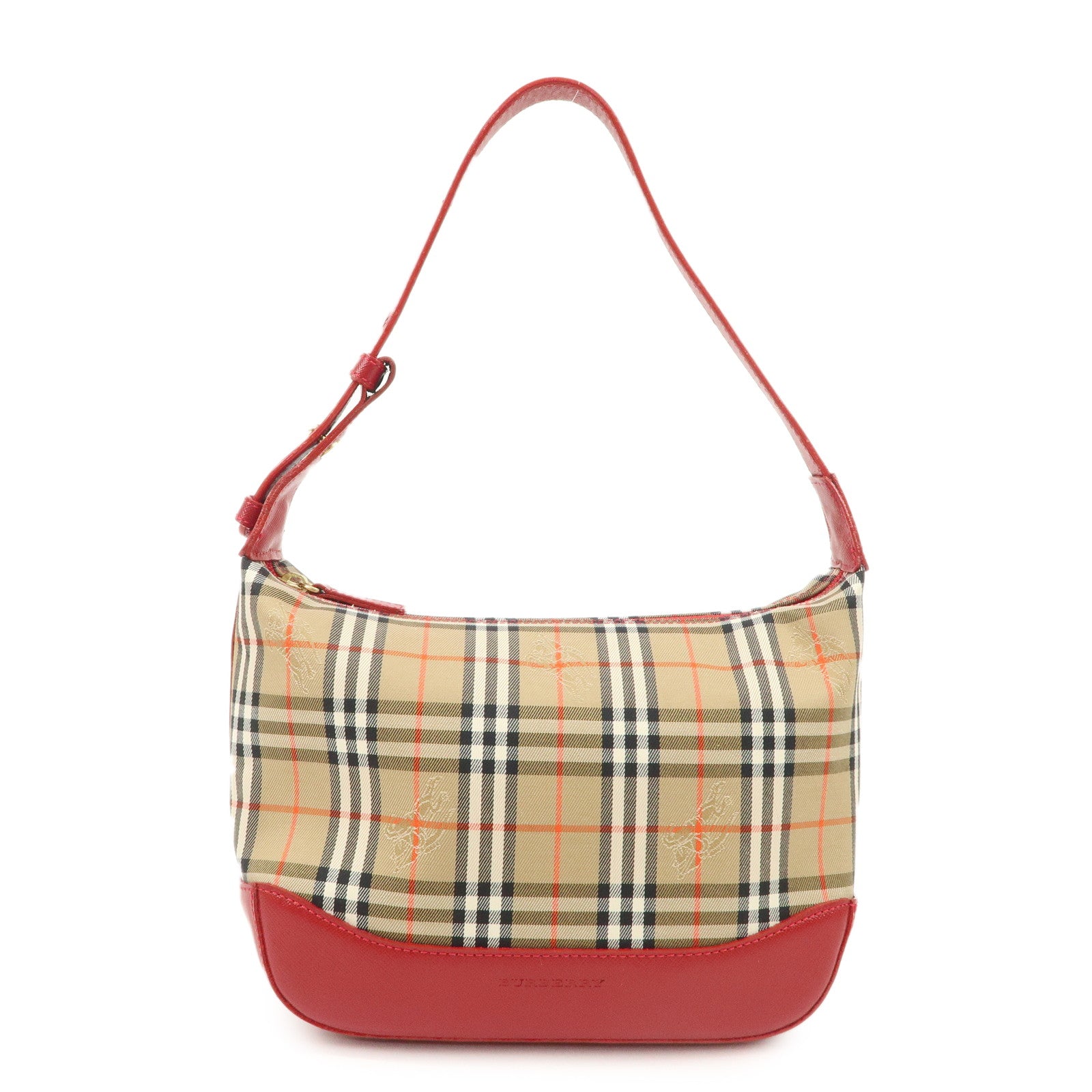 BURBERRY Canvas Leather Nova Plaid Shoulder Bag Hand Bag Beige Red