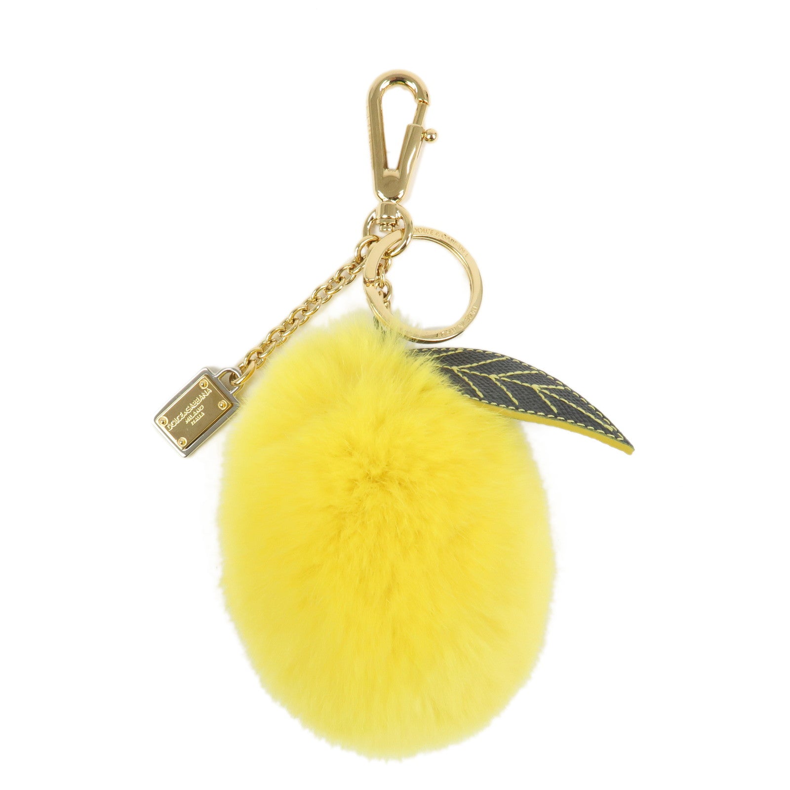 Dolce&Gabbana Citrus Fur Leather Bag Charm Key Holder Yellow