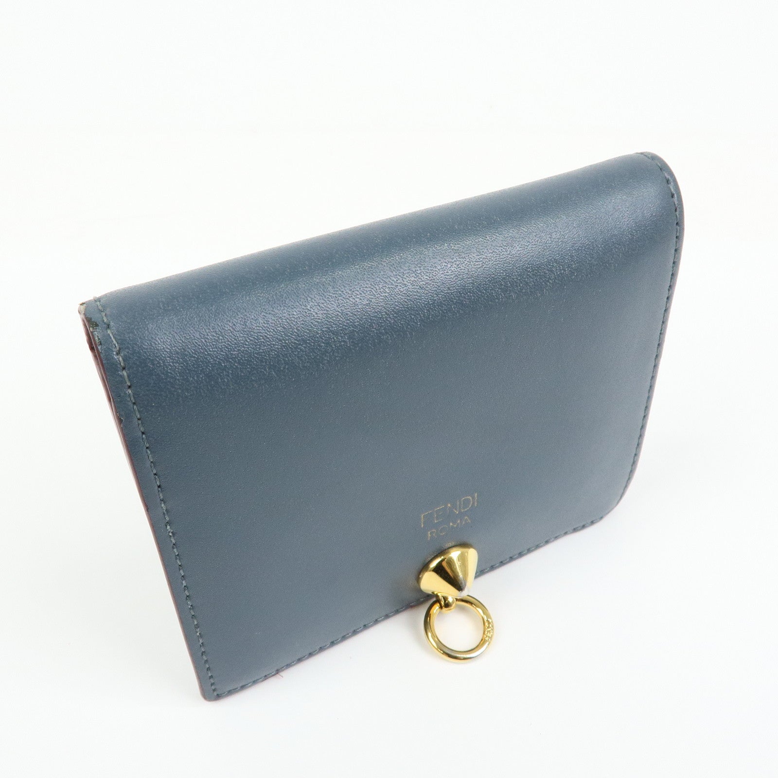 FENDI F is FENDI Leather Bi-fold Compact Wallet Gray 8M0387