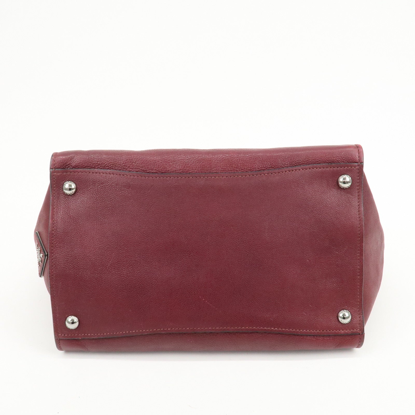 PRADA Leather 2Way Bag Flap Tote Bag Hand Bag Bordeaux