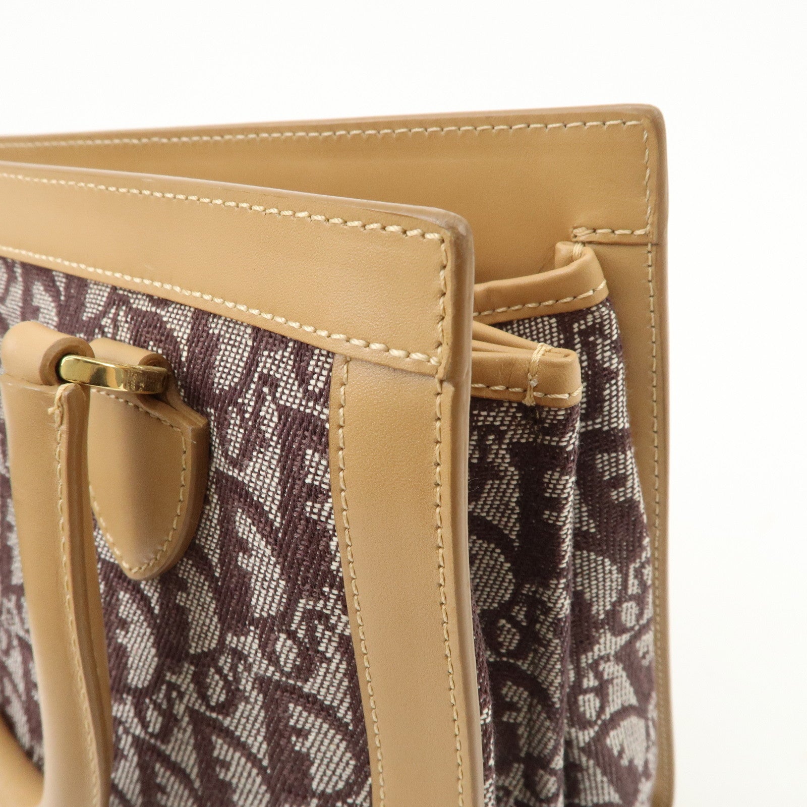 Christian Dior Trotter Jacquard Leather Hand Bag Brown Gold HDW