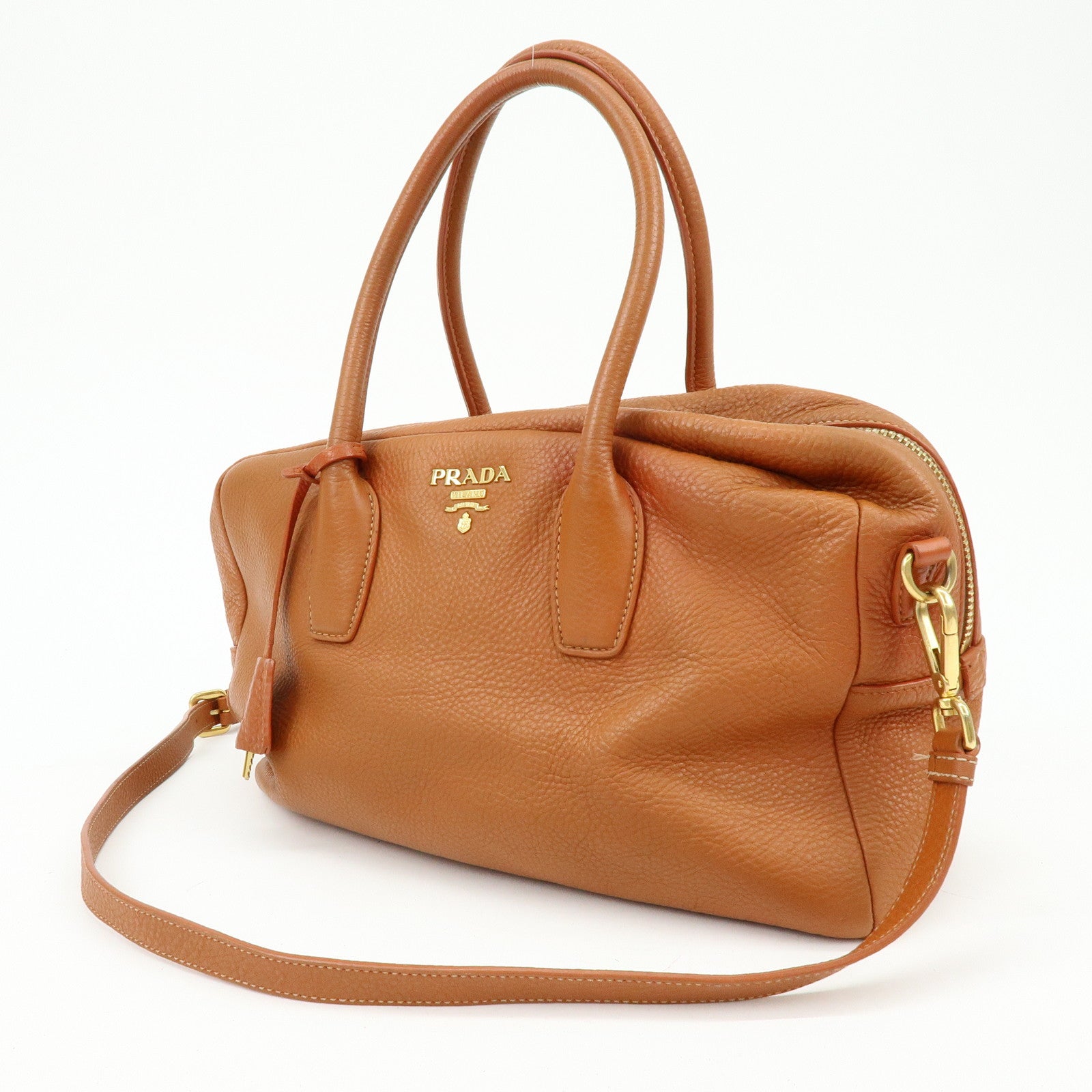 PRADA Leather 2Way Bag Hand Bag Shoulder Bag Light Brown BL0816
