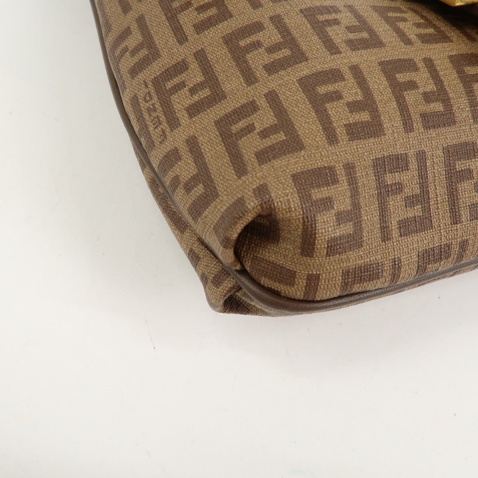 FENDI Zucchino Leather PVC Shoulder Bag Crossbody Bag Brown 8BT075