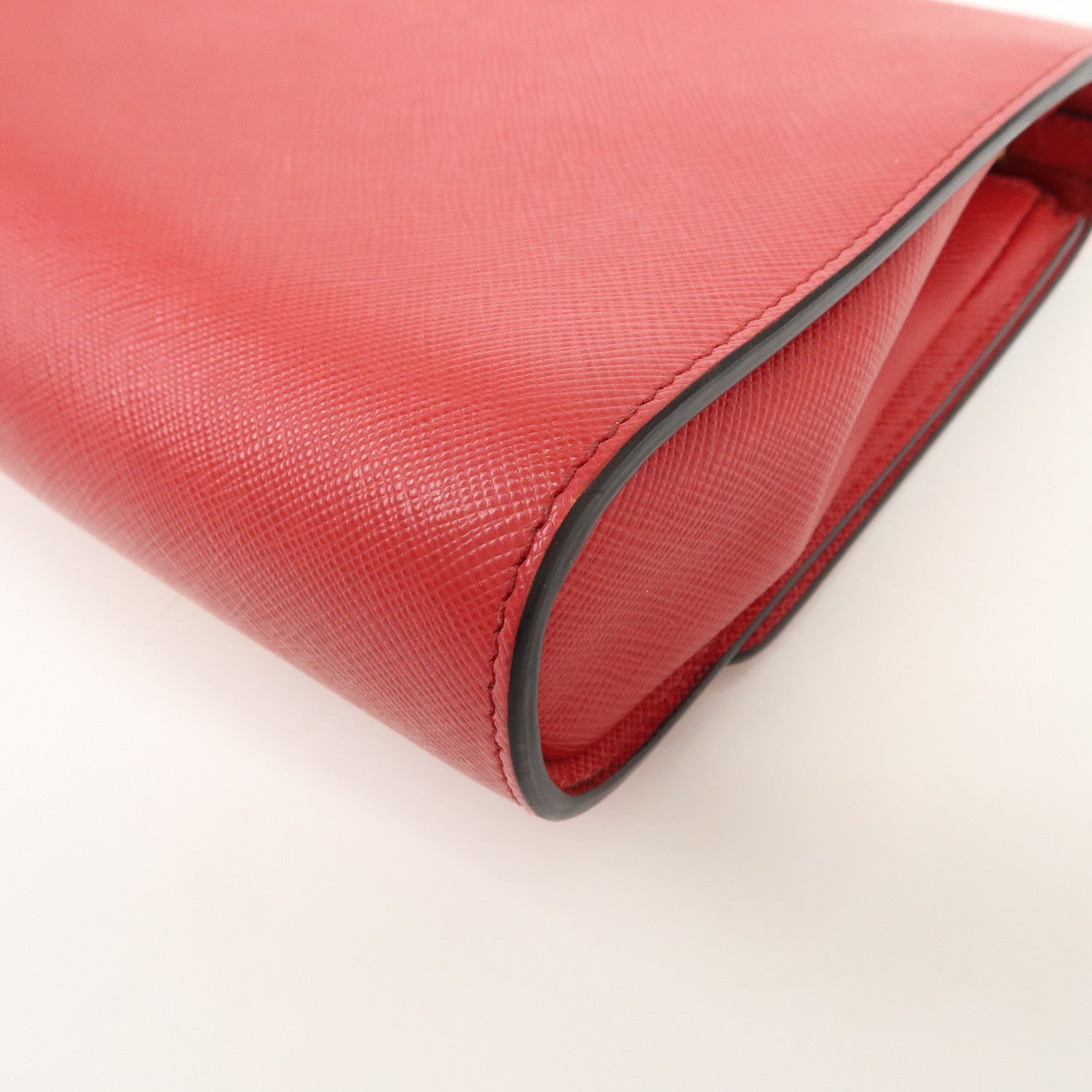 PRADA Logo Saffiano Leather Chain Shoulder Bag Red 1BH007