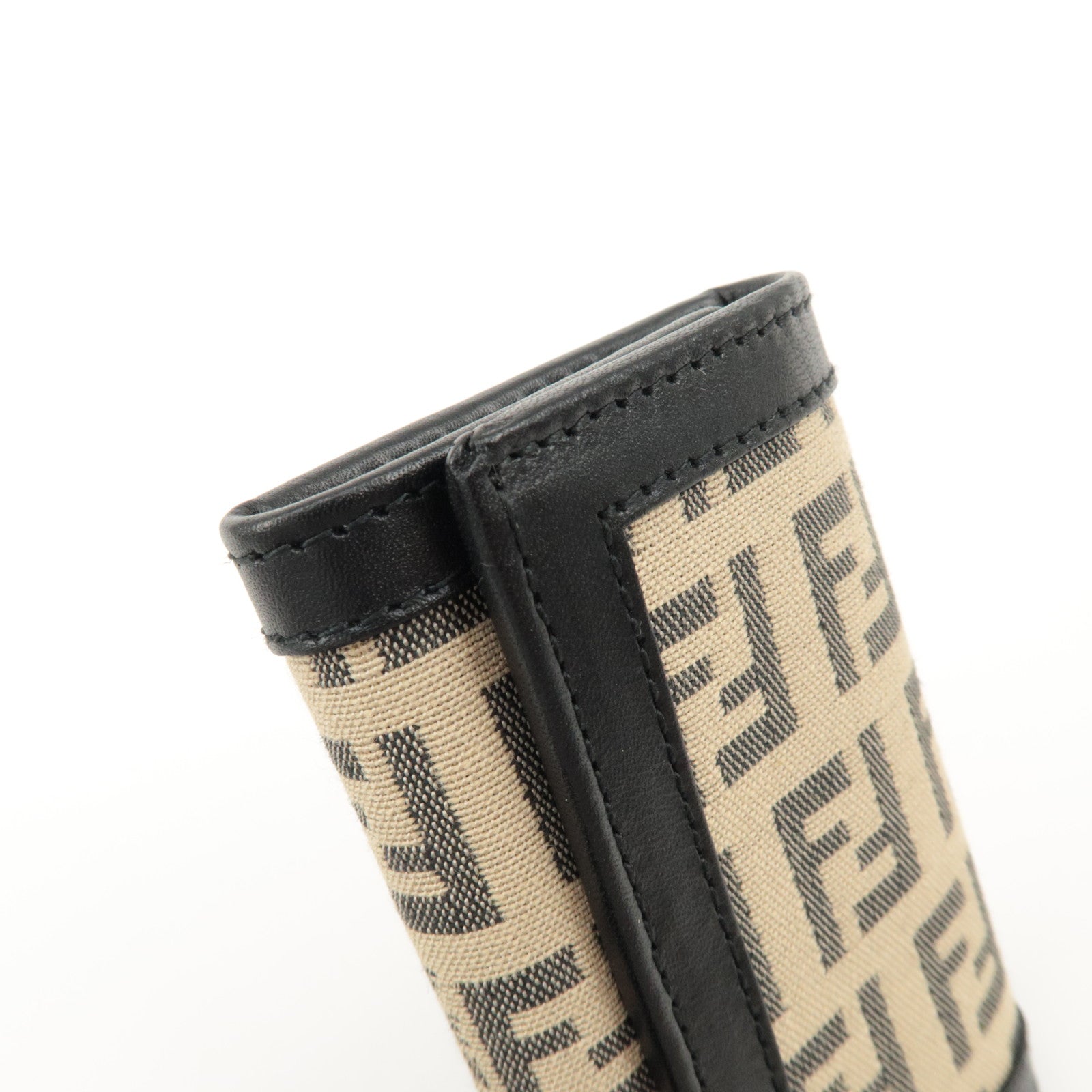 FENDI Zucchino Canvas Leather 6 Rings Key Case Beige Black 8AP002 Used