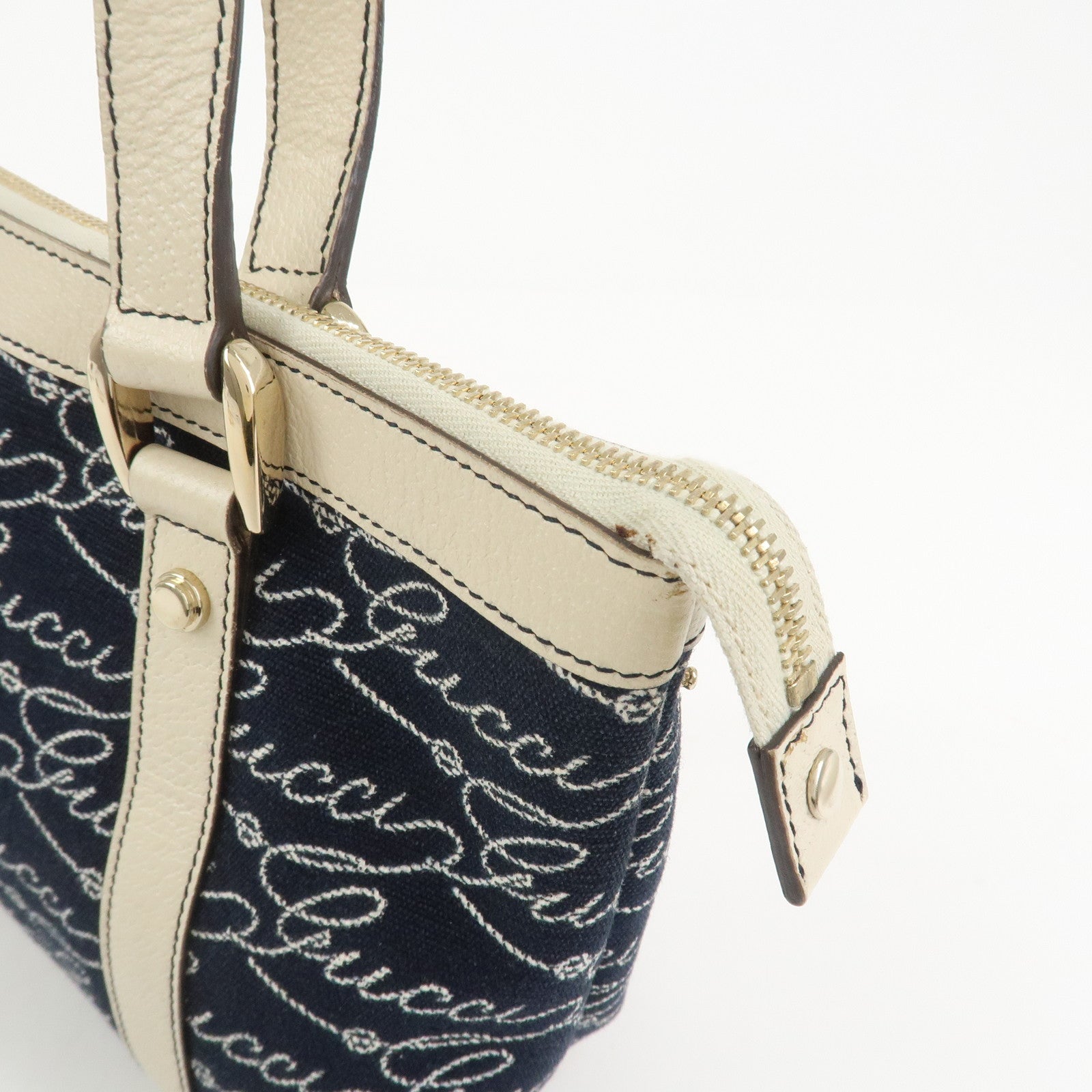 GUCCI Abbey Canvas Leather Tote Bag Shoulder Bag Dark Navy 141471