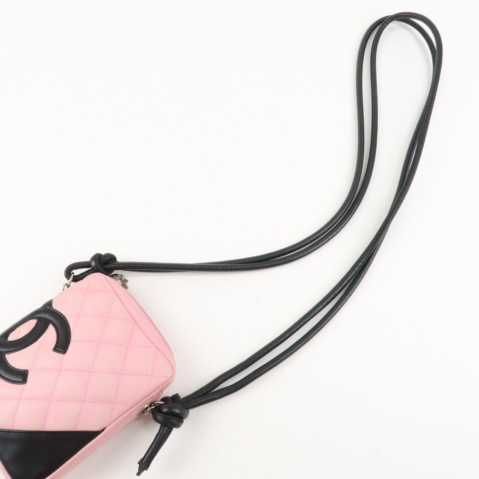 CHANEL Cambon Lamb Skin Small Pochette Shoulder Bag Pink Black A25177 Used