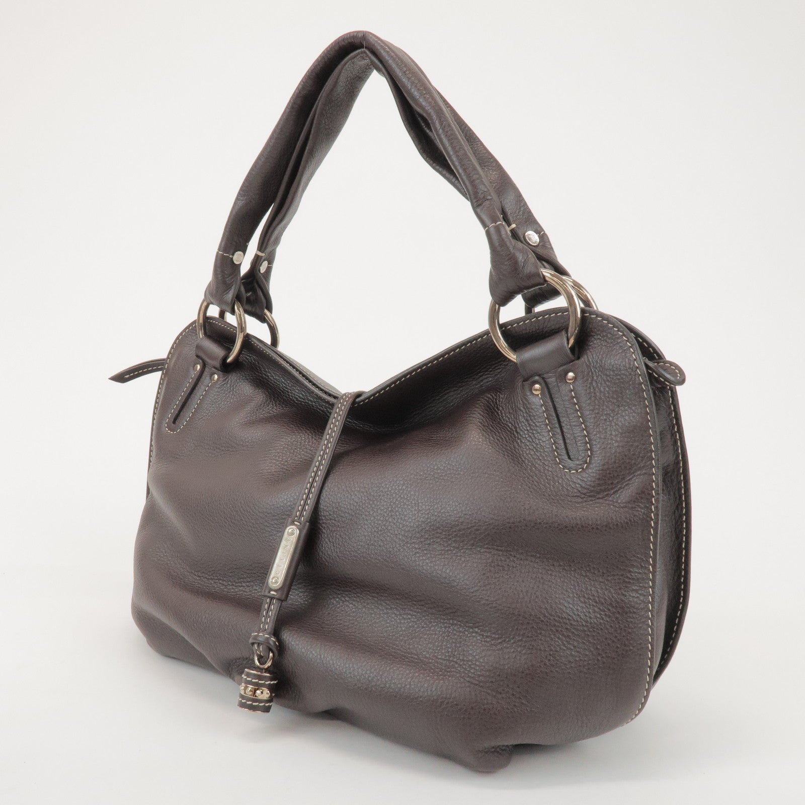 CELINE Bittersweet Leather Shoulder Bag Hand Bag Dark Brown