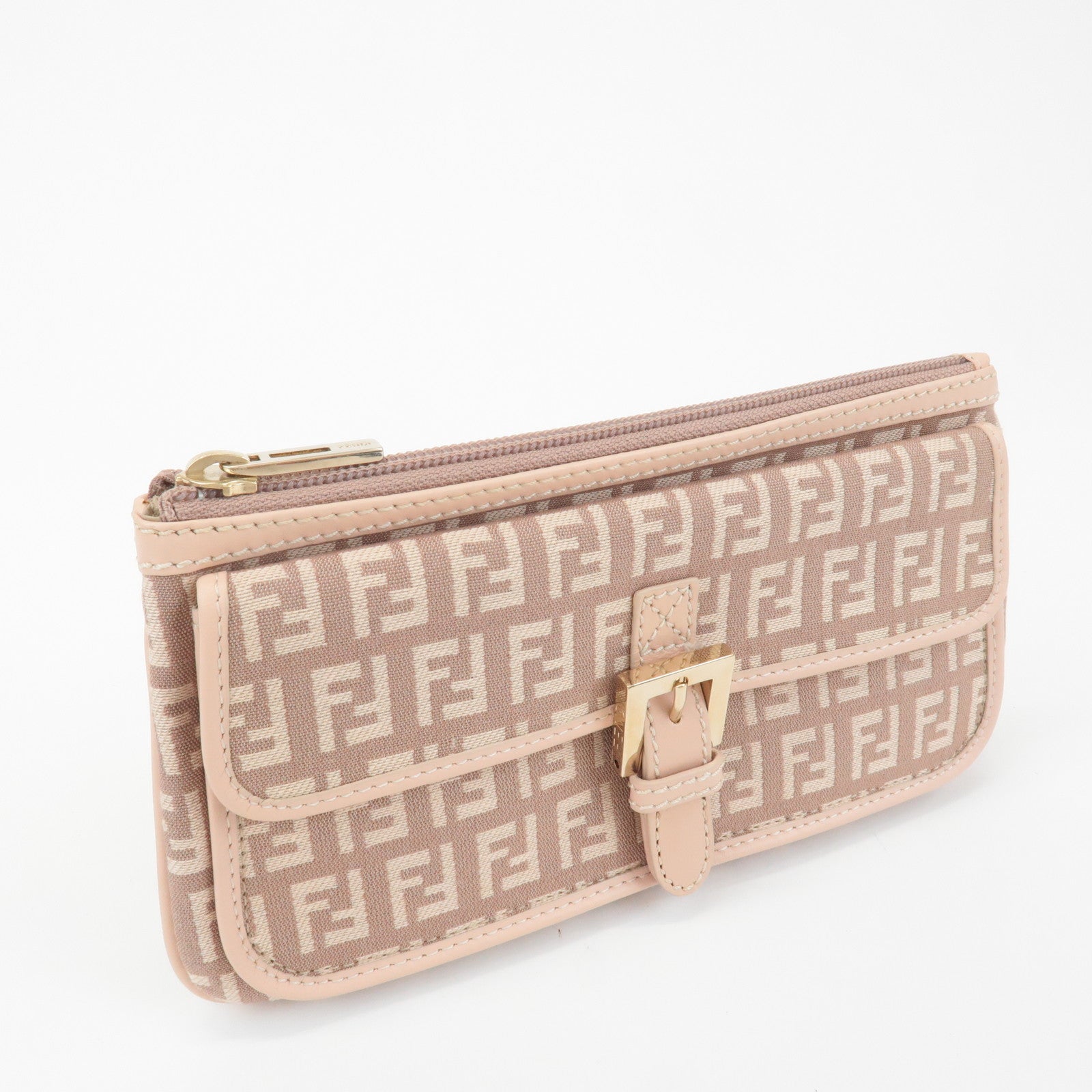 FENDI Zucchino Canvas Leather Pouch Purse Pink 8N0038