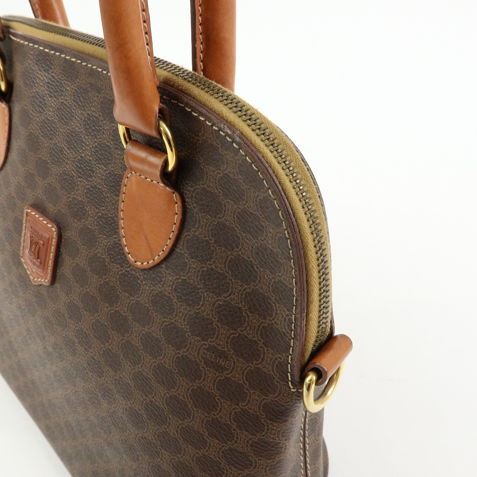 CELINE Macadam Leather 2WAY Bag Hand Bag Shoulder Bag Brown