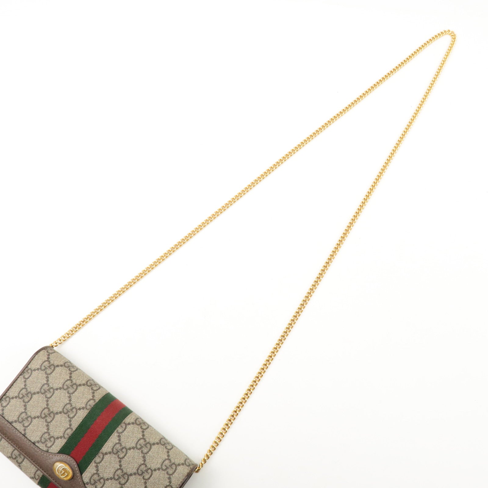 GUCCI Ophidia GG Supreme Leather Chain Wallet Beige Brown 546592 Used